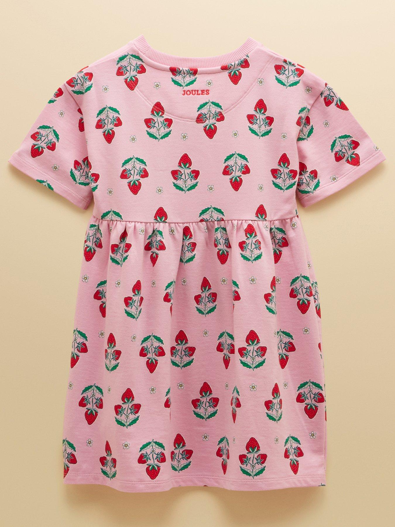 Image 2 of 5 of Joules Girls Emma Strawberry Short Sleeve Jersey Dress - Pink