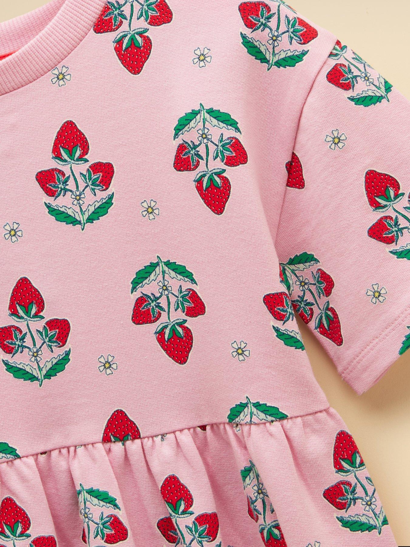 Image 4 of 5 of Joules Girls Emma Strawberry Short Sleeve Jersey Dress - Pink