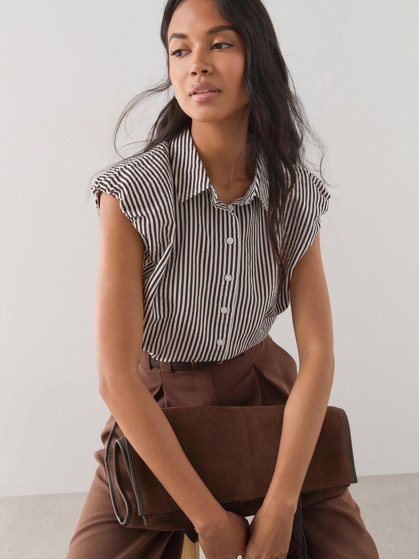 The Very Collection Sleeveless Striped Button Up Shirt - Black