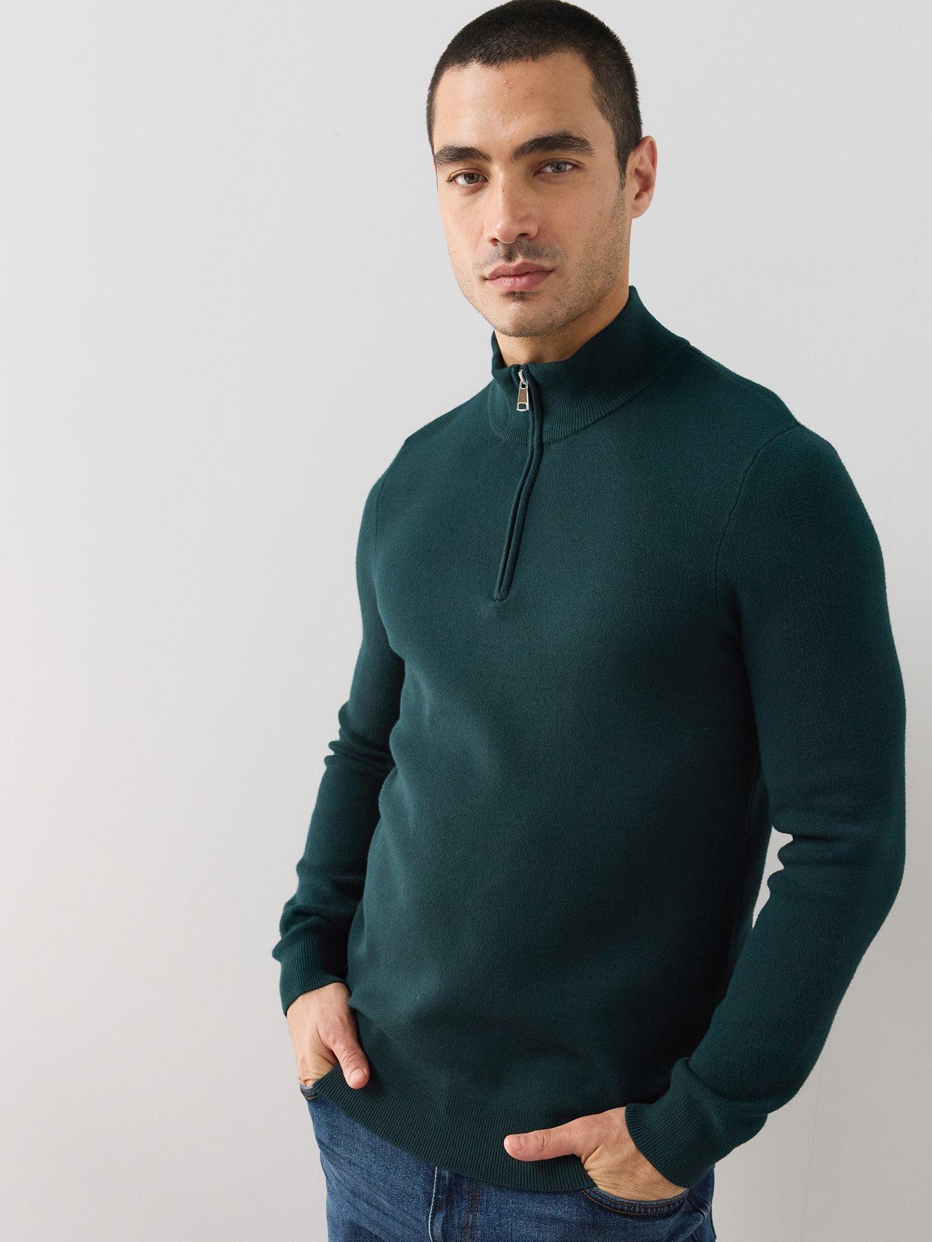 Image 1 of 6 of The Very Collection Premium 1/4 Zip Knitted Jumper - Forest Green