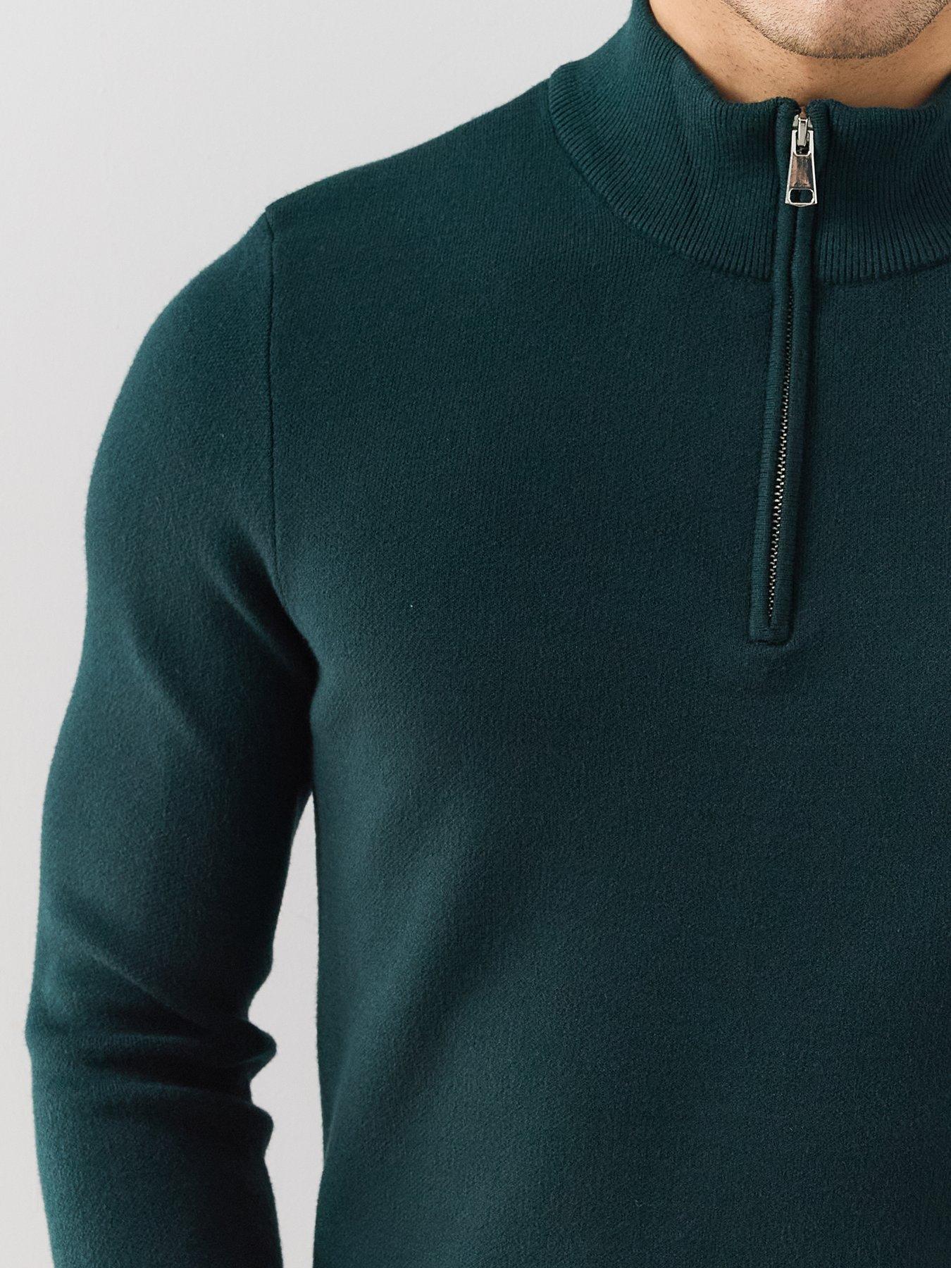 Image 4 of 6 of The Very Collection Premium 1/4 Zip Knitted Jumper - Forest Green