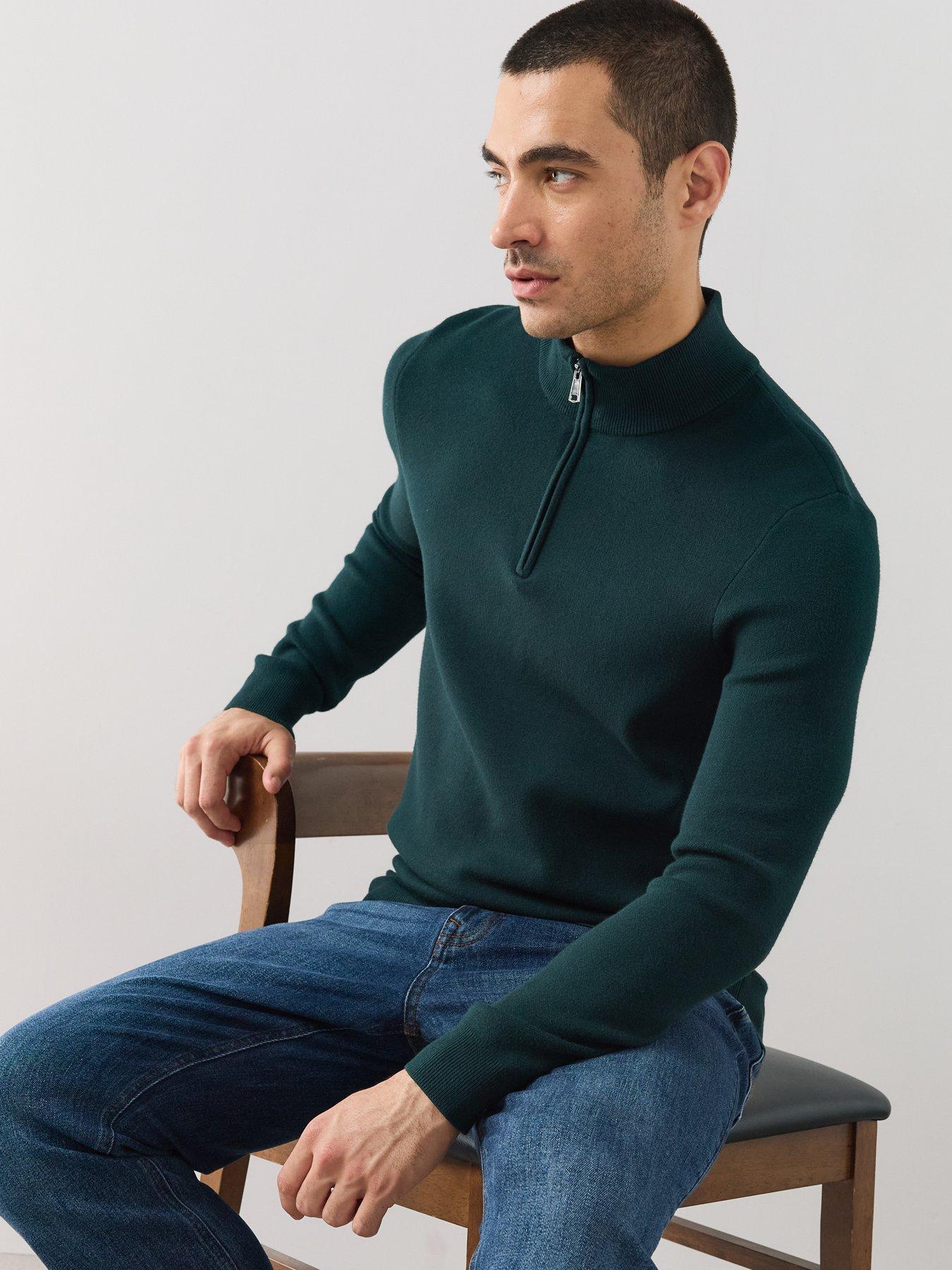 Image 5 of 6 of The Very Collection Premium 1/4 Zip Knitted Jumper - Forest Green