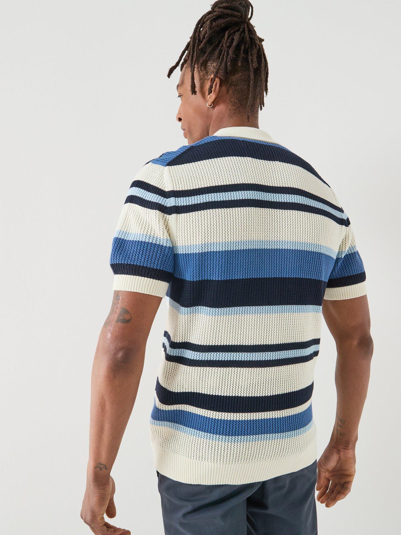 Image 2 of 6 of GANT Striped Texture Knitted Short Sleeve Shirt - Blue