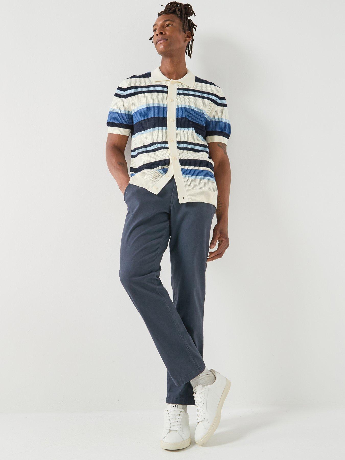 Image 3 of 6 of GANT Striped Texture Knitted Short Sleeve Shirt - Blue