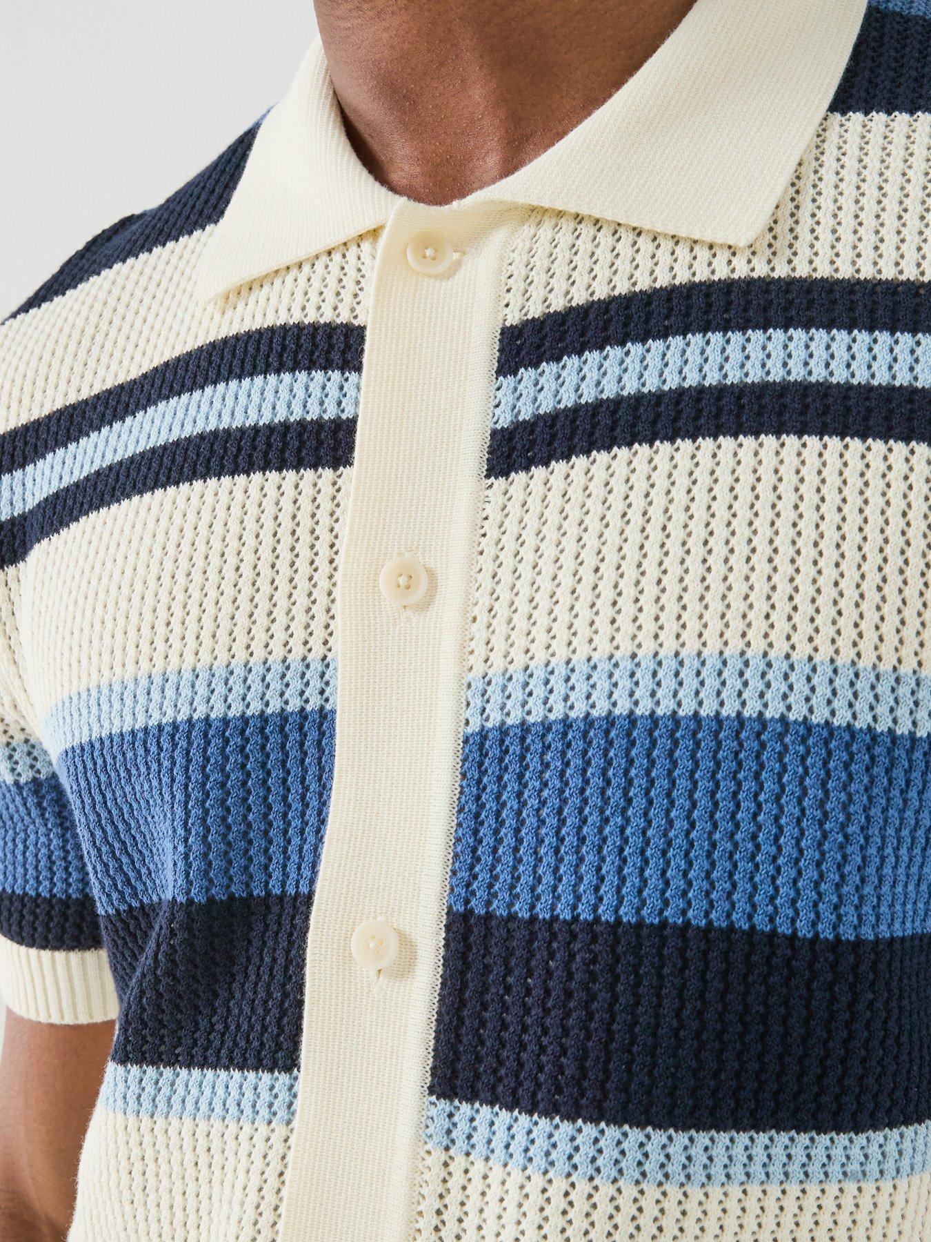 Image 4 of 6 of GANT Striped Texture Knitted Short Sleeve Shirt - Blue