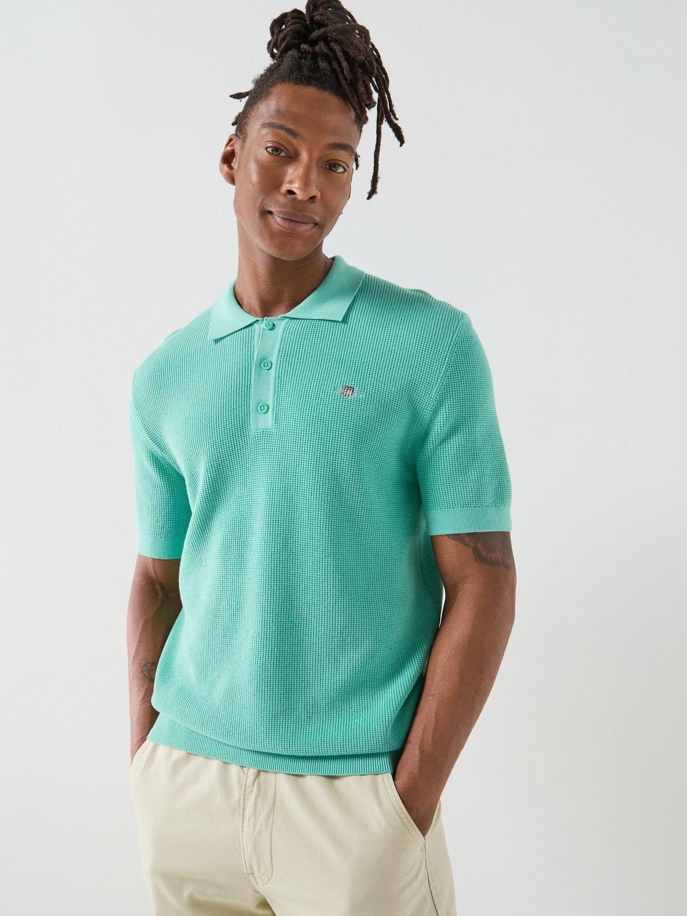 GANT Gant Micro Textured Cotton Knitted Short Sleeve Polo Shirt - Aqua