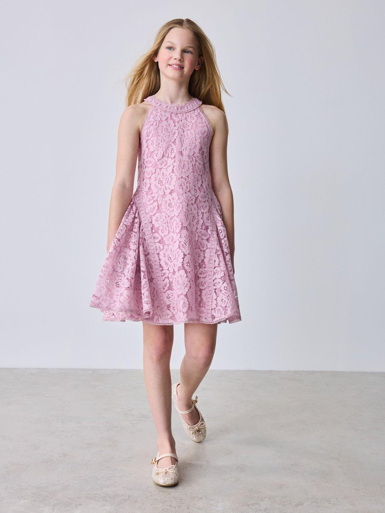 Image 1 of 7 of Ted Baker Girls Halter Lace Dress - Purple