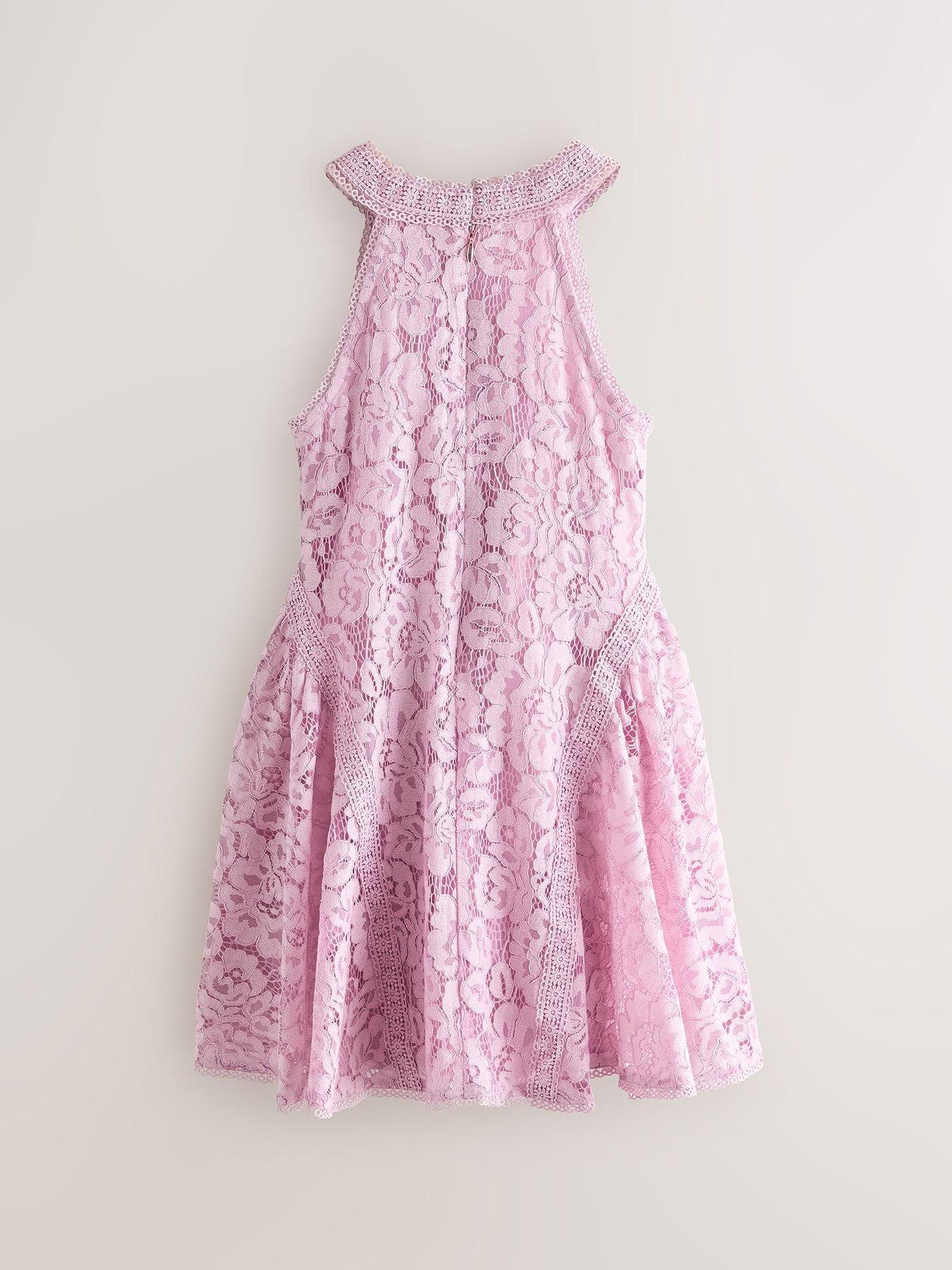 Image 2 of 7 of Ted Baker Girls Halter Lace Dress - Purple