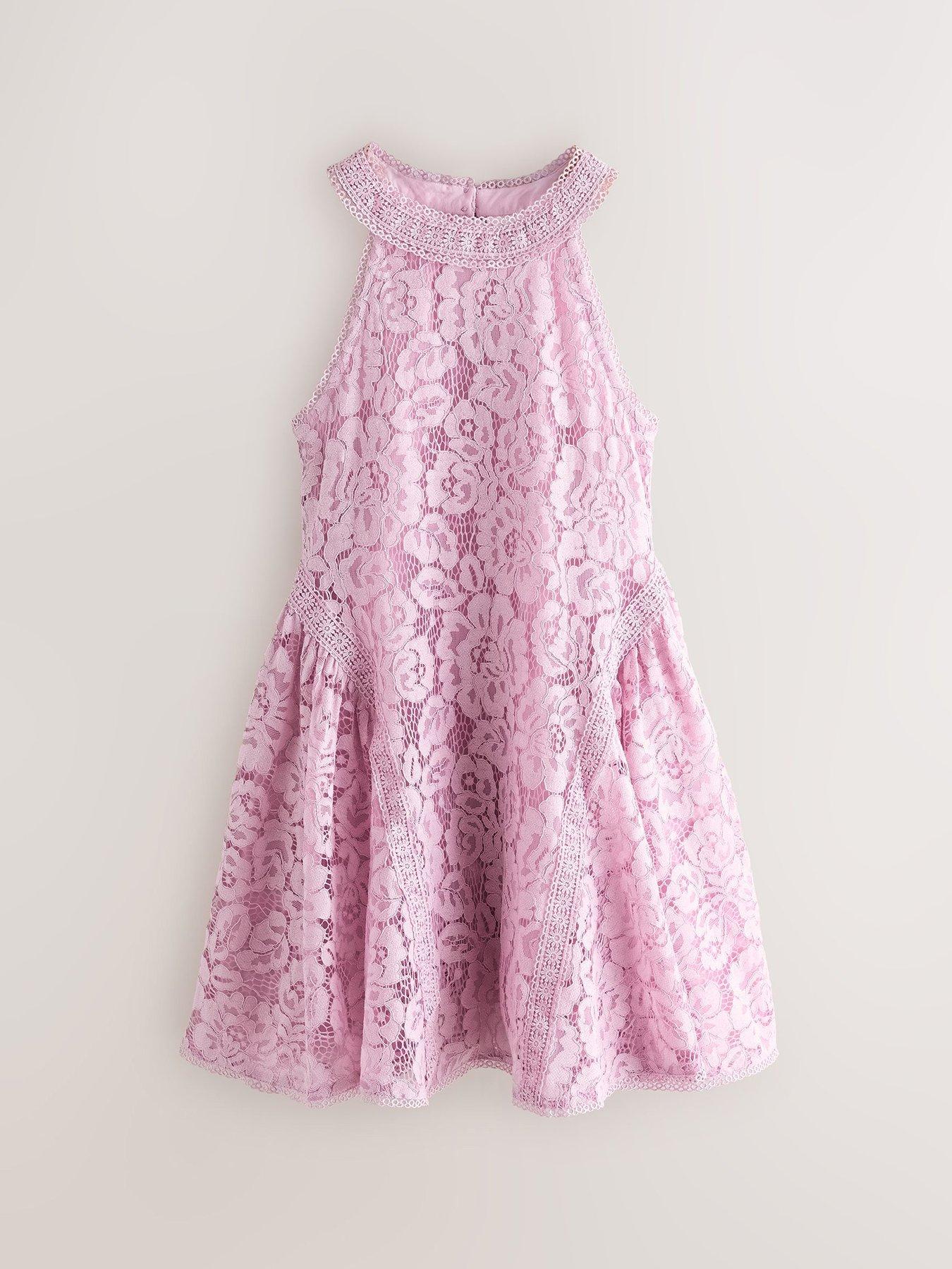 Image 3 of 7 of Ted Baker Girls Halter Lace Dress - Purple