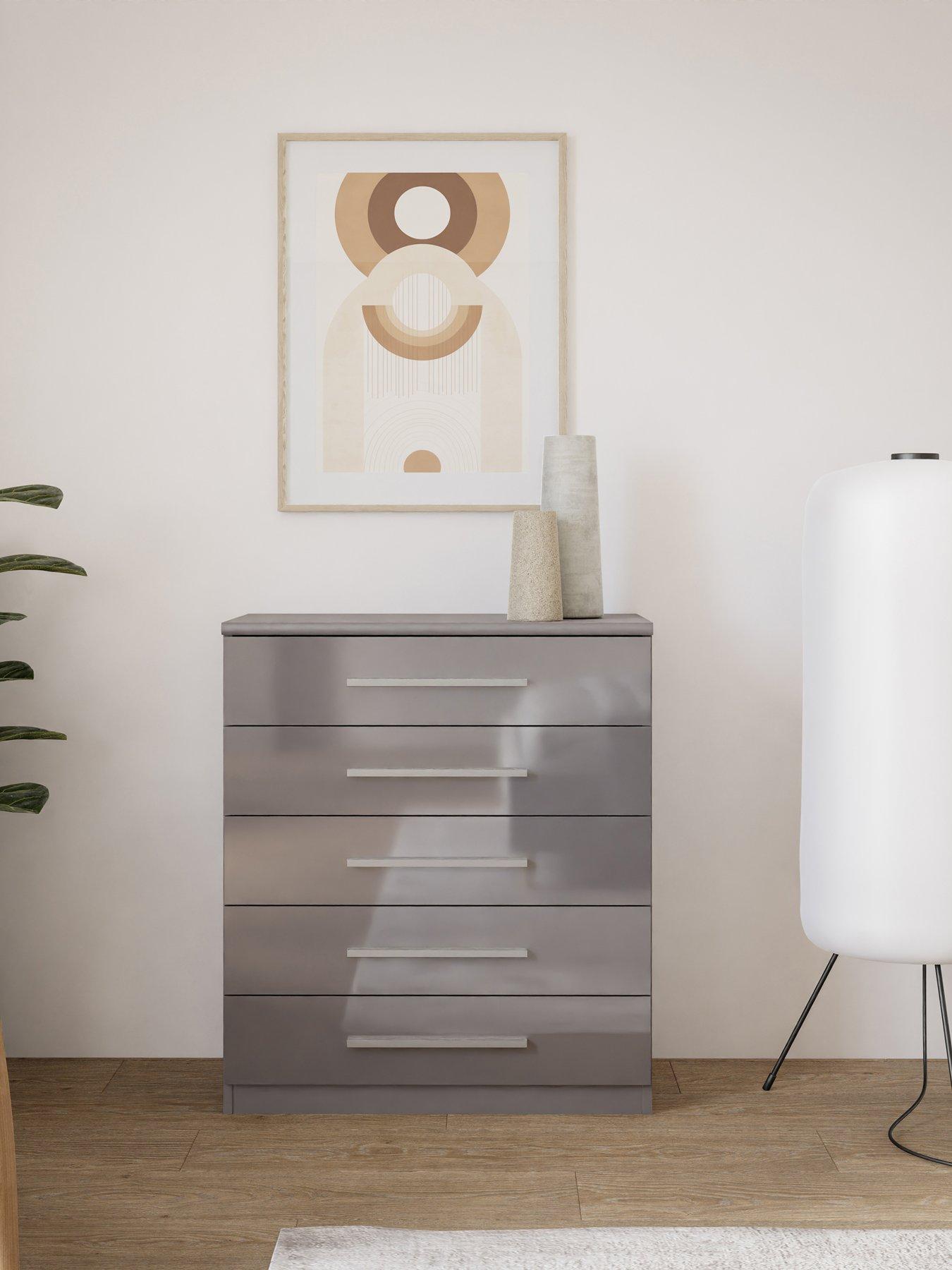 The Very Collection Prague Gloss 5 Drawer Chest - Grey