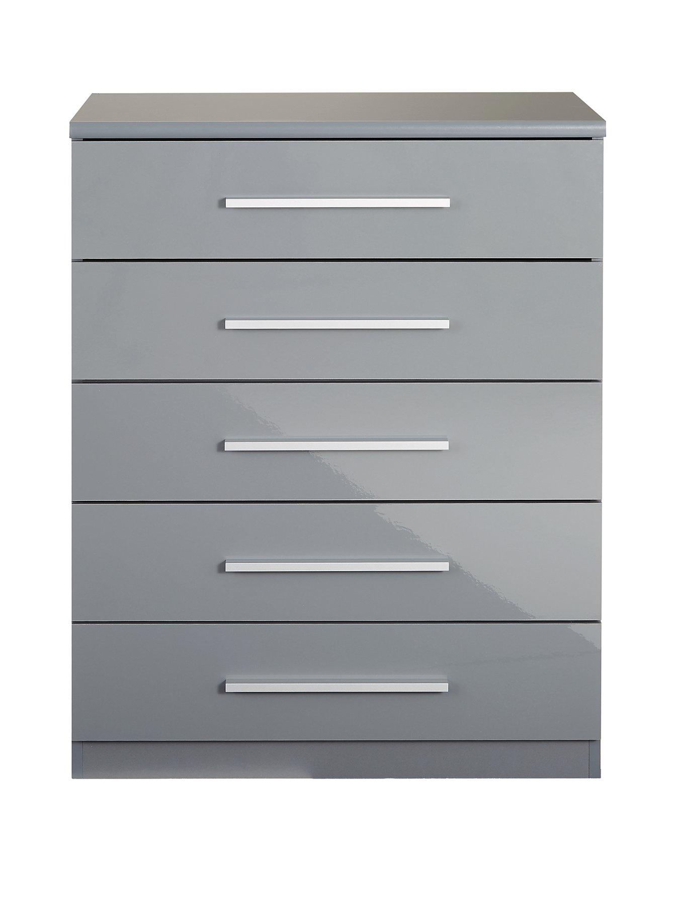 Image 2 of 7 of The Very Collection Prague Gloss 5 Drawer Chest - Grey