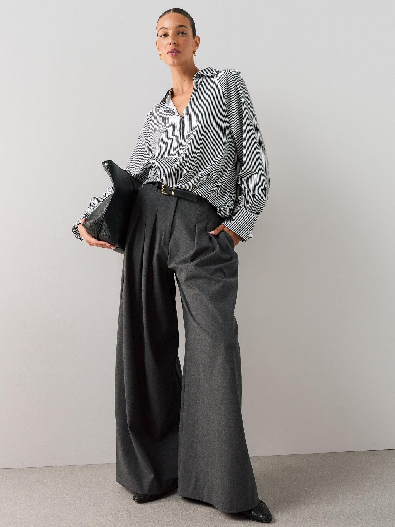 The Very Collection Bubble Hem Striped Oversized Shirt - Black