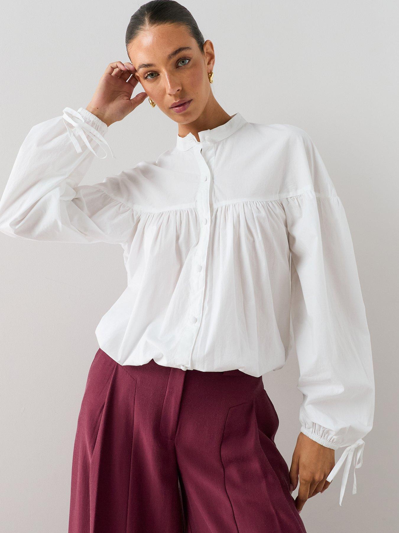 The Very Collection Women's Cotton Poplin Balloon Sleeve Shirt - White