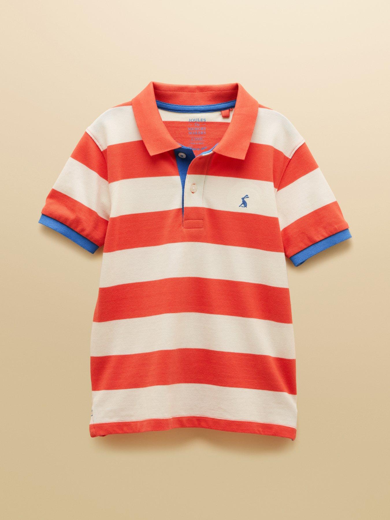 Joules Boys Woody Short Sleeve Stripe Polo - Orange