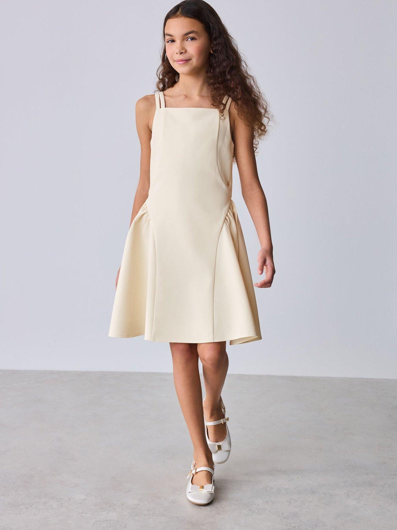 Image 1 of 7 of Ted Baker Older Girls Structured Double Strap Skater Dress - Yellow