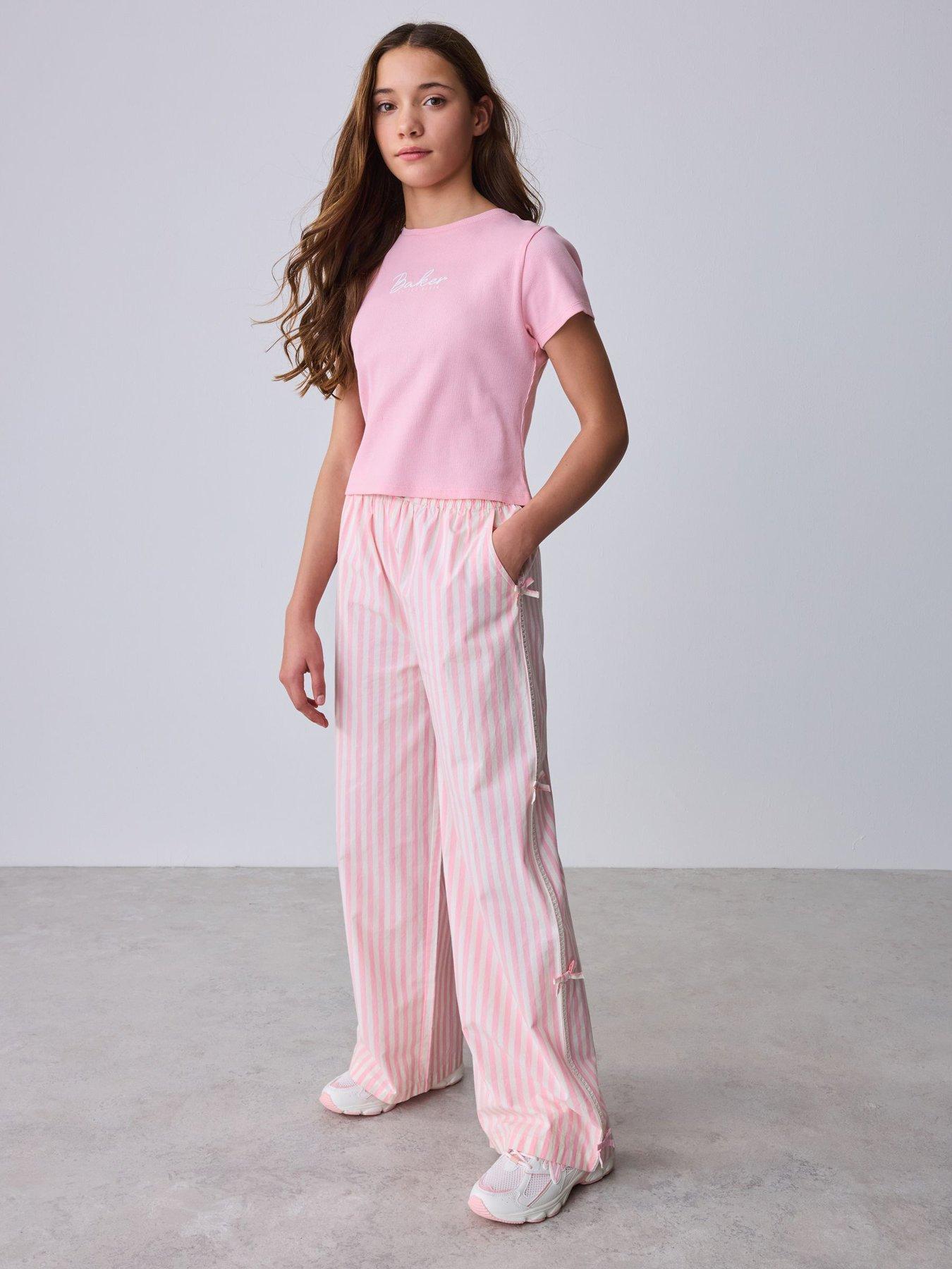 Ted Baker Older Girls Stripe Bow Detail Pants and Short Sleeve T-Shirt Set - Pink