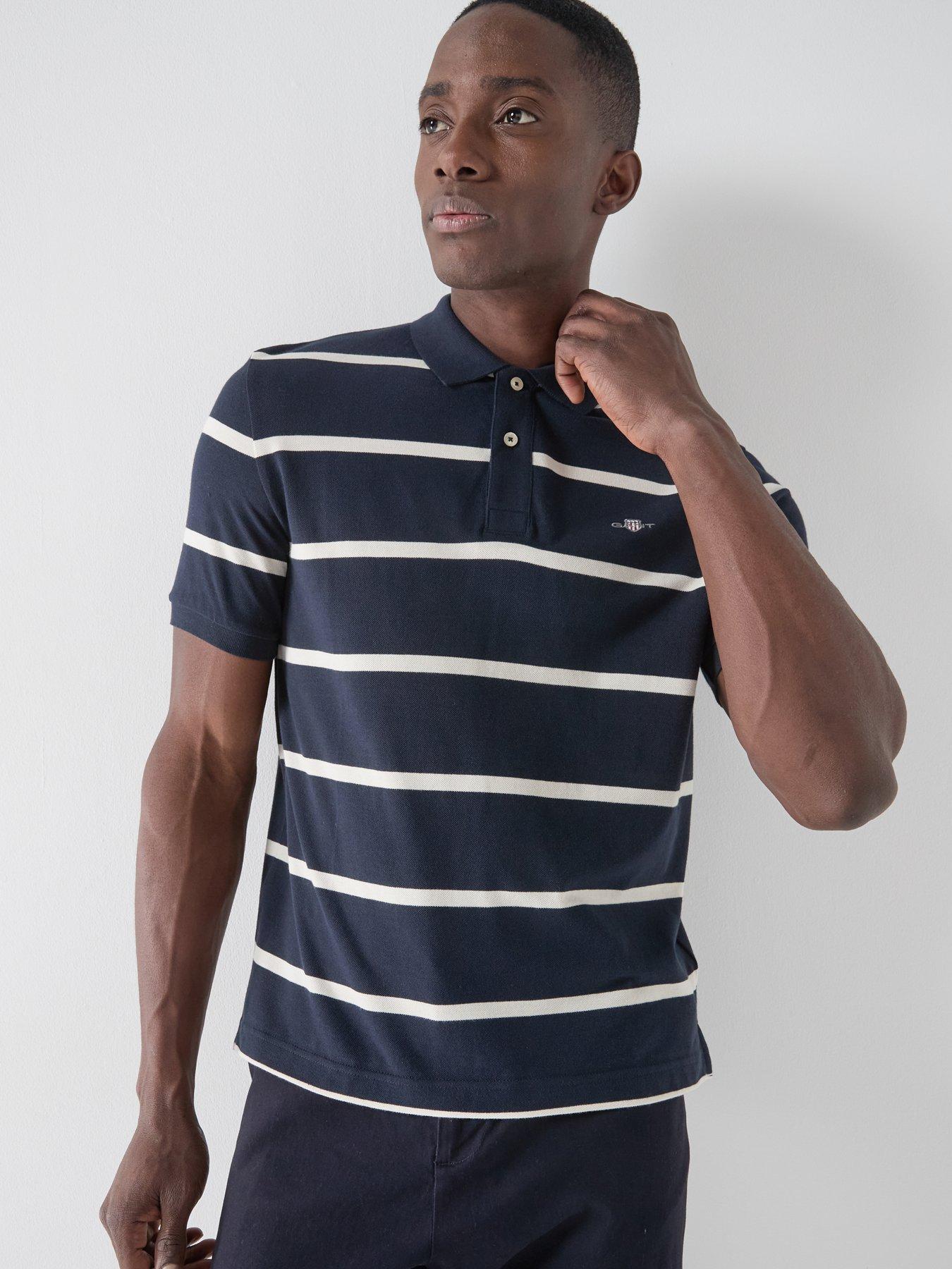 Image 5 of 5 of GANT Gant Regular Fit Shield Striped Short Sleeve Polo Shirt - Navy