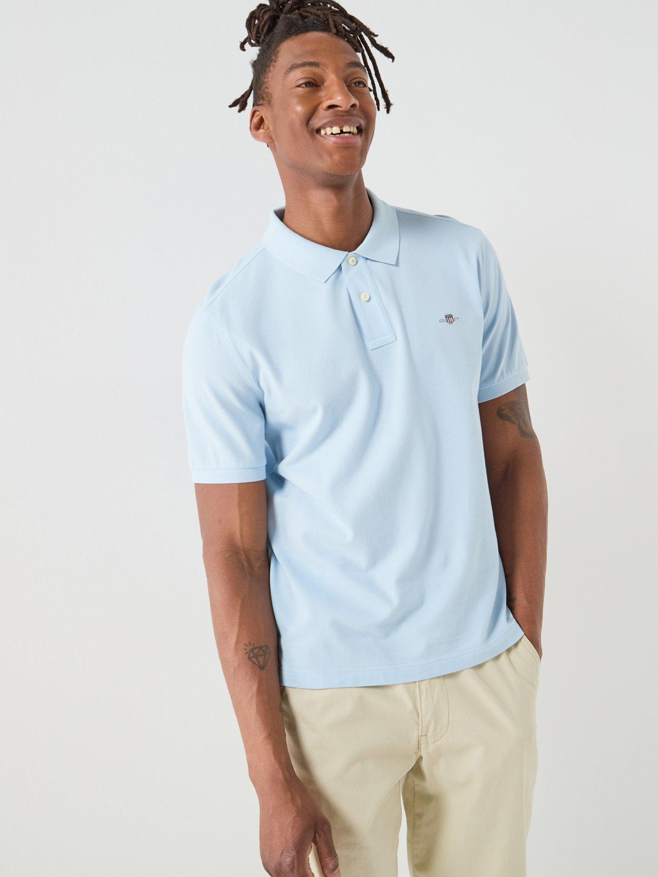 GANT Gant Regular Fit Shield Short Sleeve Pique Polo Shirt - Light Blue