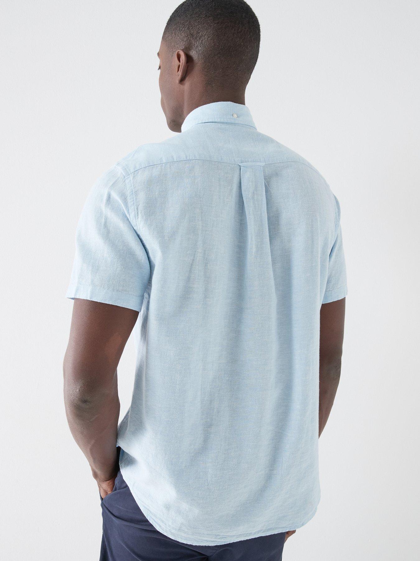 Image 2 of 4 of GANT Regular Fit Cotton Linen Blend Short Sleeve Shirt - Light Blue