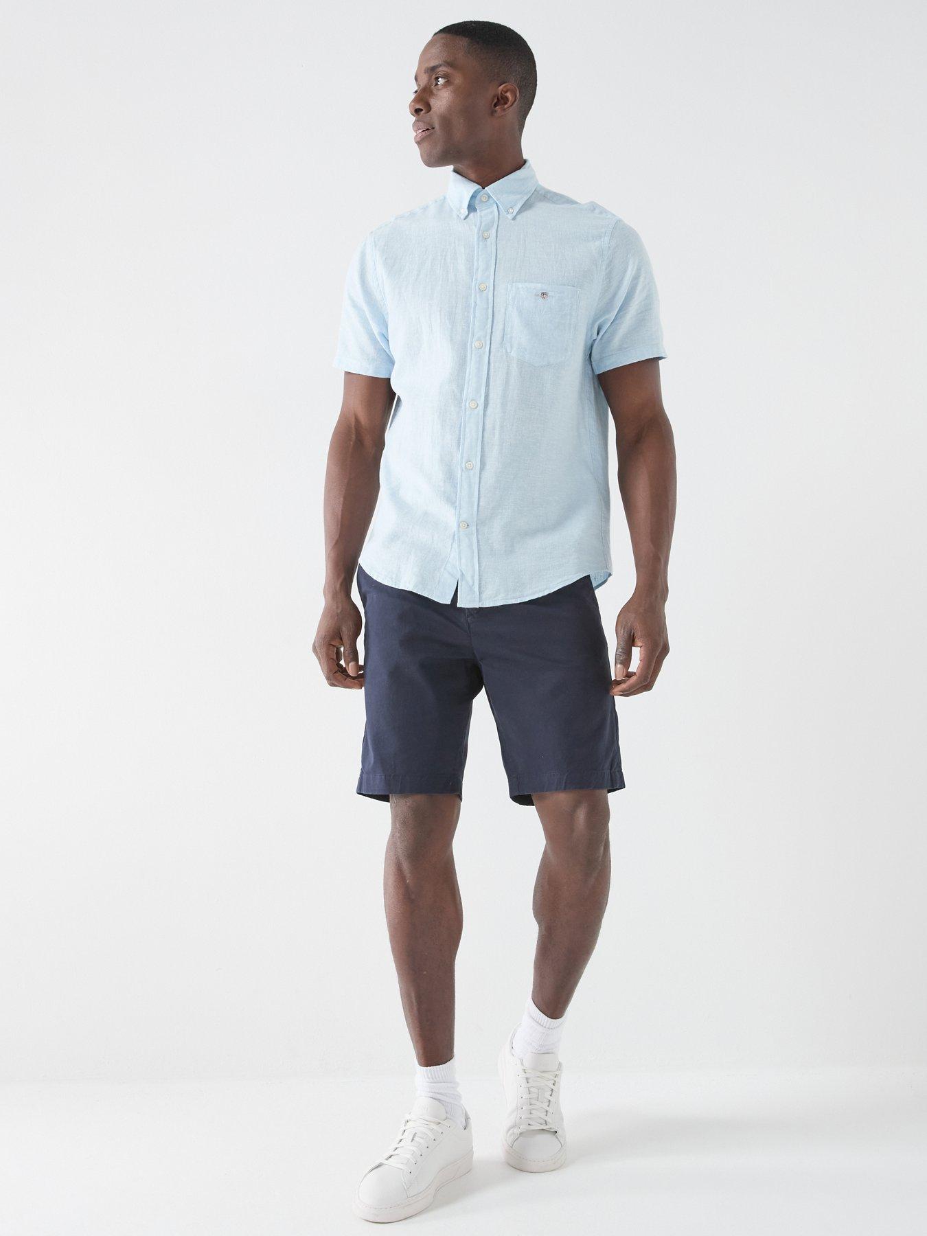 Image 3 of 4 of GANT Regular Fit Cotton Linen Blend Short Sleeve Shirt - Light Blue