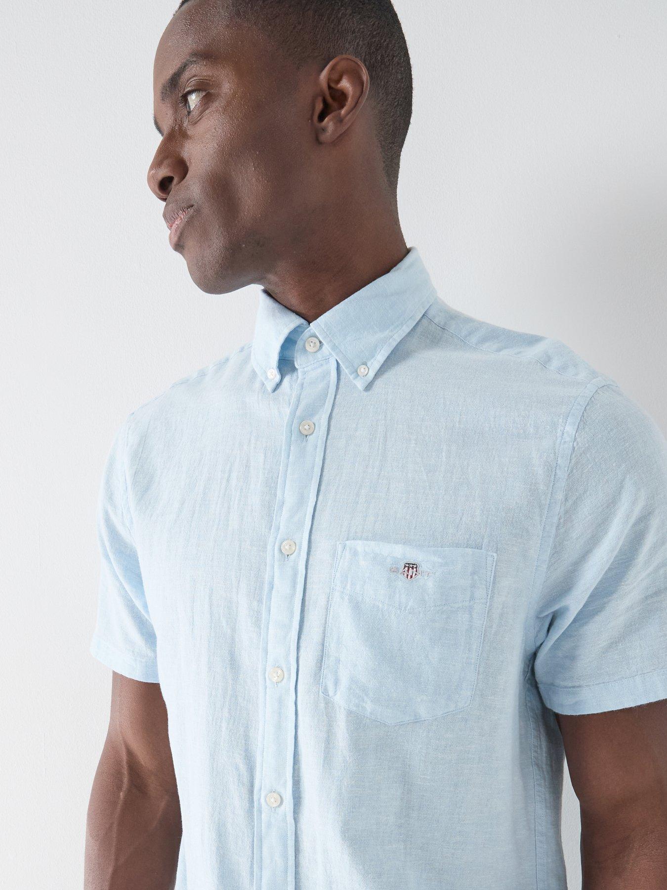 Image 4 of 4 of GANT Regular Fit Cotton Linen Blend Short Sleeve Shirt - Light Blue