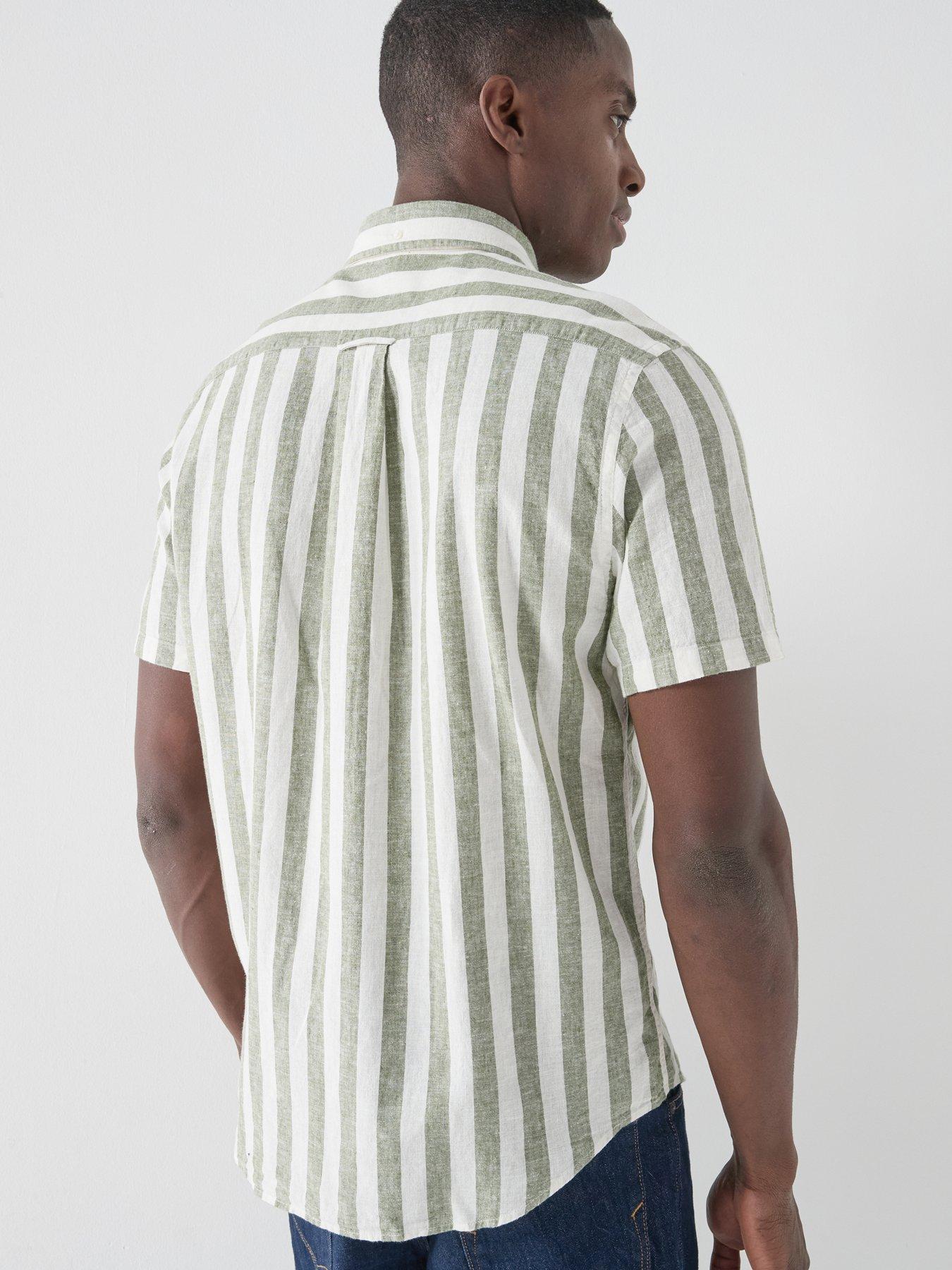Image 2 of 4 of GANT Regular Fit Cotton Linen Blend Striped Short Sleeve Shirt - Green