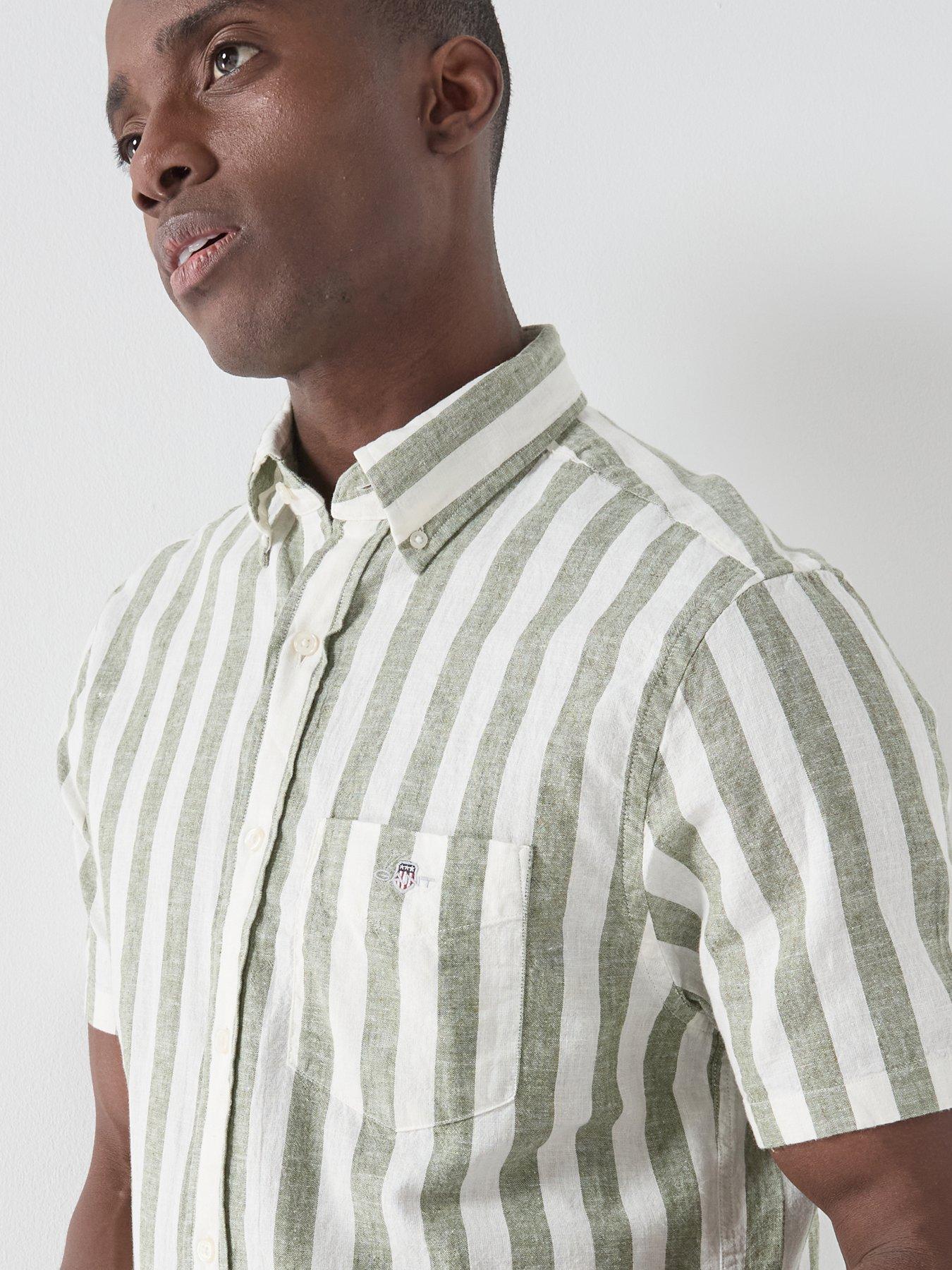 Image 4 of 4 of GANT Regular Fit Cotton Linen Blend Striped Short Sleeve Shirt - Green