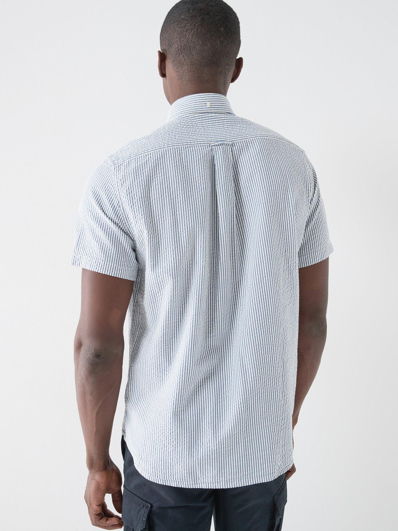 Image 2 of 4 of GANT Seersucker Striped Short Sleeve Shirt - Blue