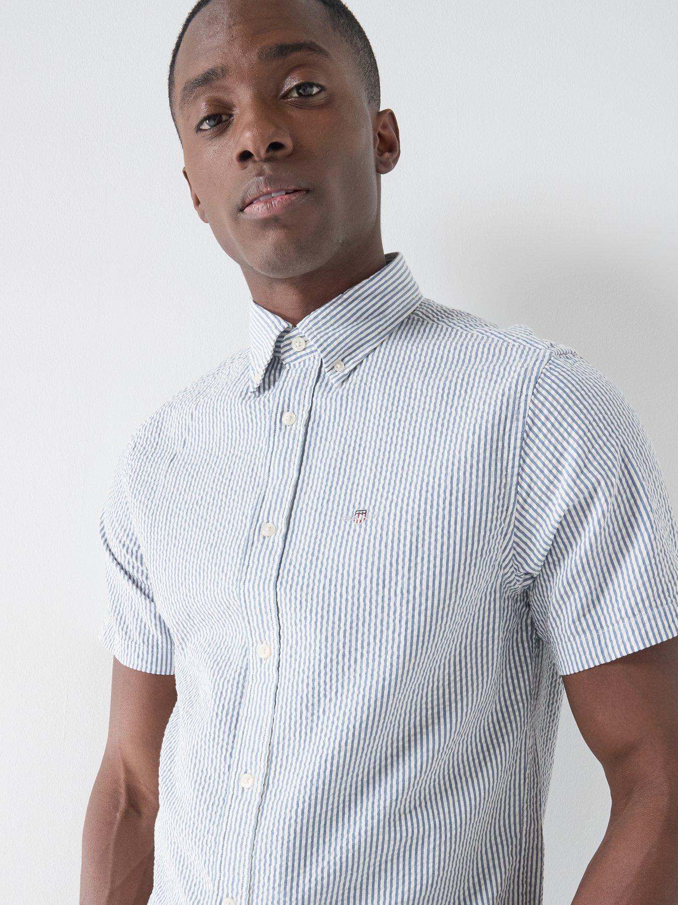 Image 4 of 4 of GANT Seersucker Striped Short Sleeve Shirt - Blue