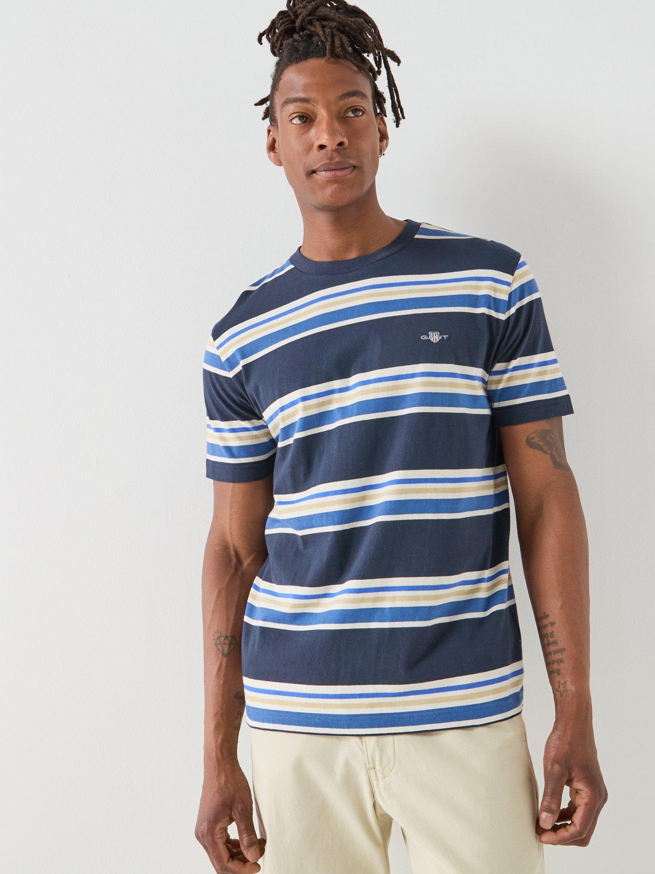 Image 5 of 5 of GANT Regular Fit Shield Multi Stripe T-Shirt - Navy