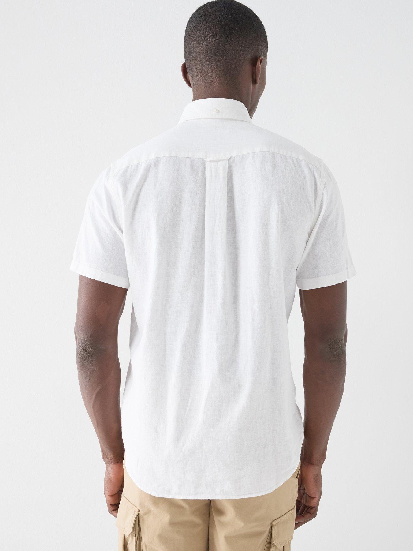 Image 2 of 5 of GANT Regular Fit Cotton Linen Blend Short Sleeve Shirt - White