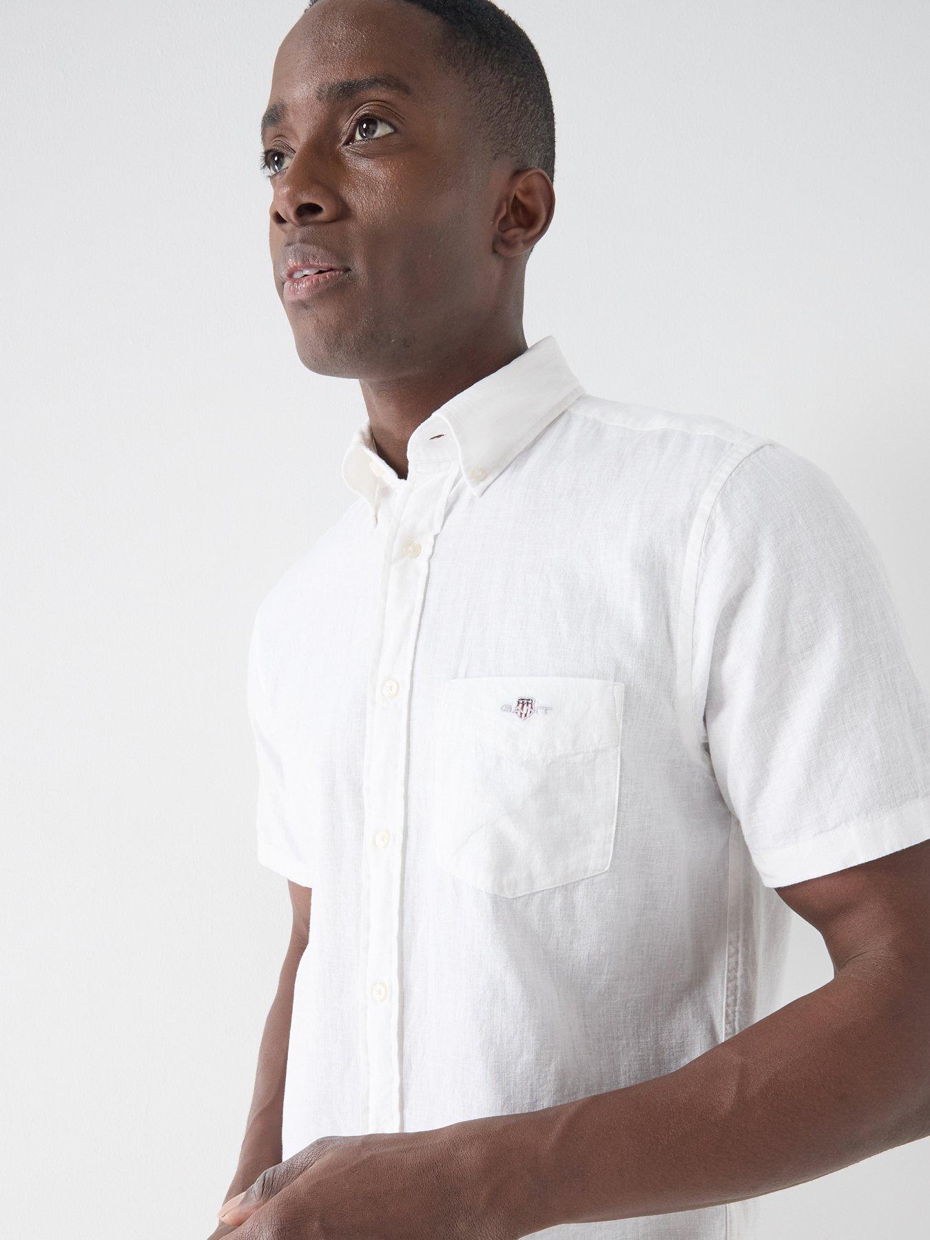 Image 4 of 5 of GANT Regular Fit Cotton Linen Blend Short Sleeve Shirt - White