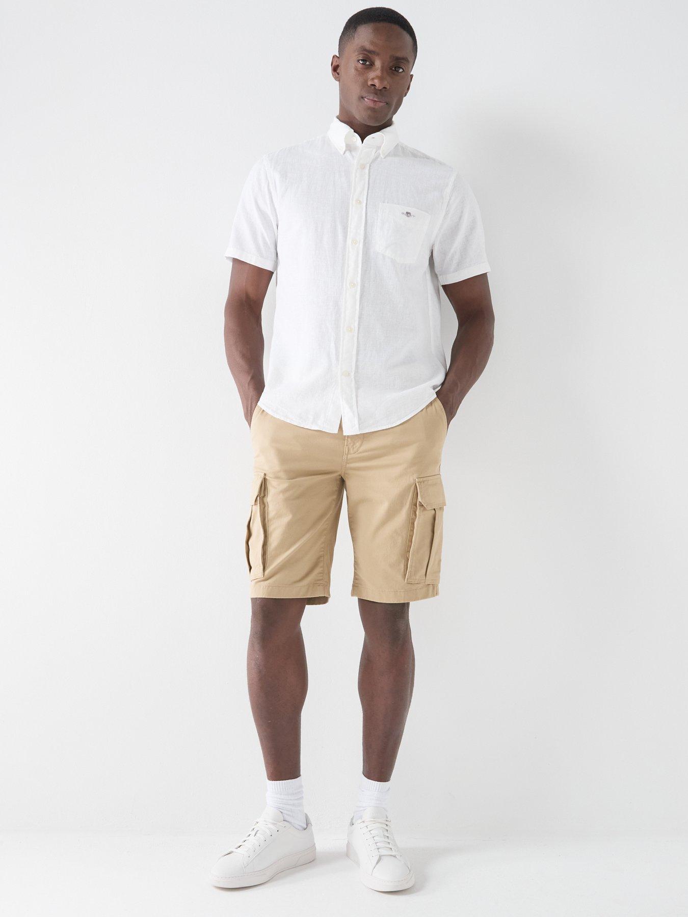 Image 5 of 5 of GANT Regular Fit Cotton Linen Blend Short Sleeve Shirt - White