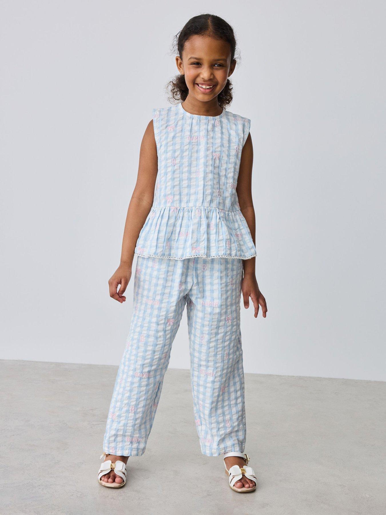 Ted Baker Girl Gingham Peplum Top & Trouser Set - Blue