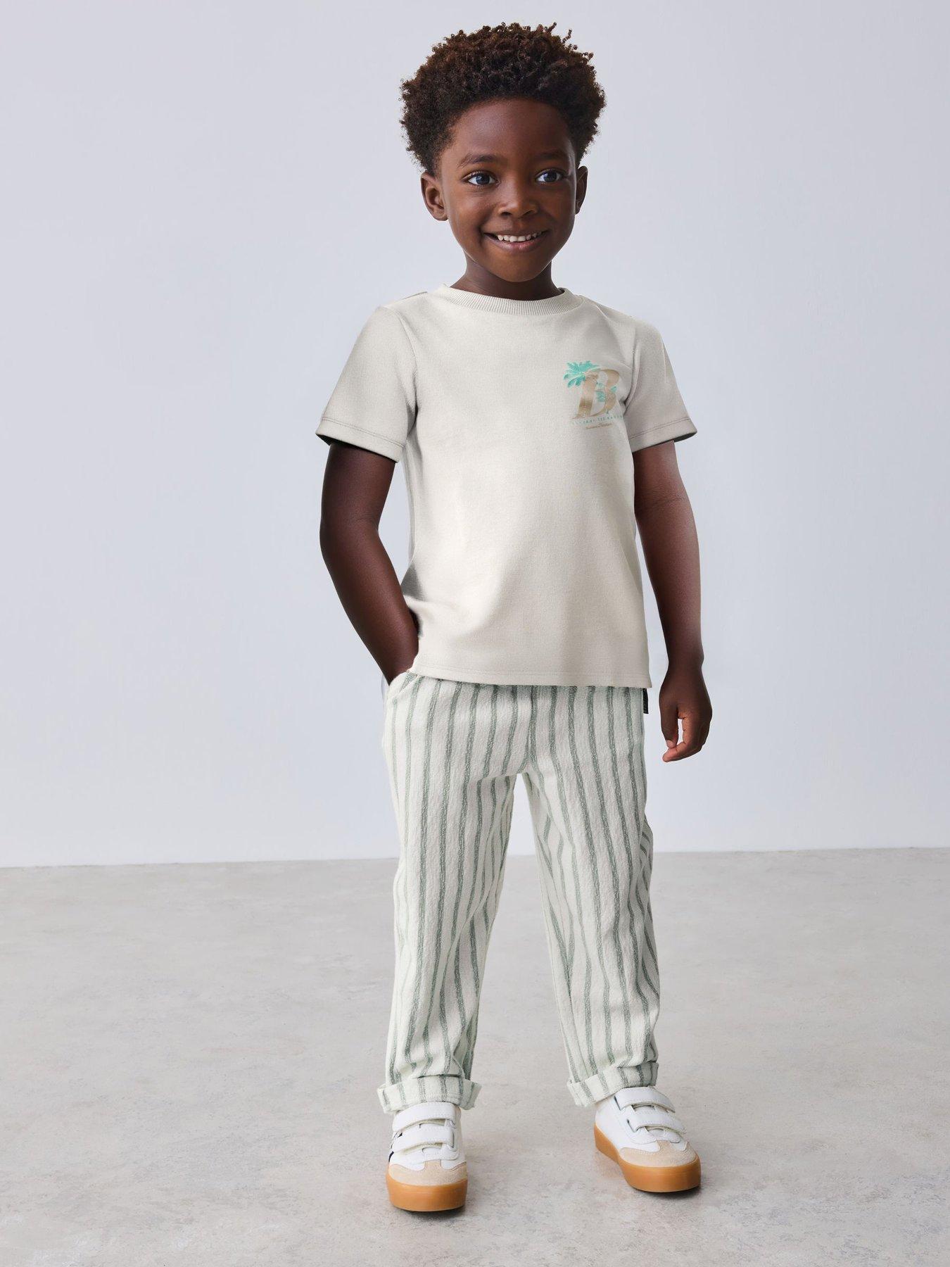Ted Baker Boys Graphic Back Print T-Shirt And Striped Trouser Set - Beige - White