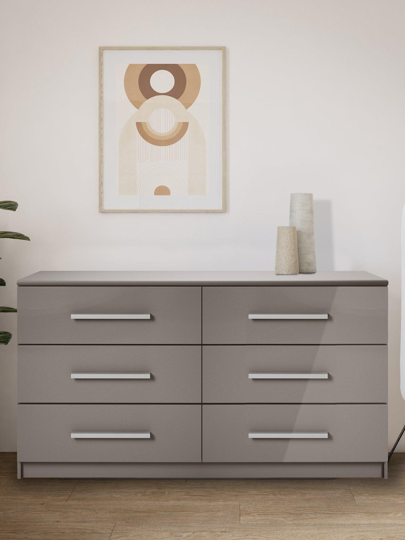 The Very Collection Prague Gloss 6 Drawer Chest - Grey thumbnail