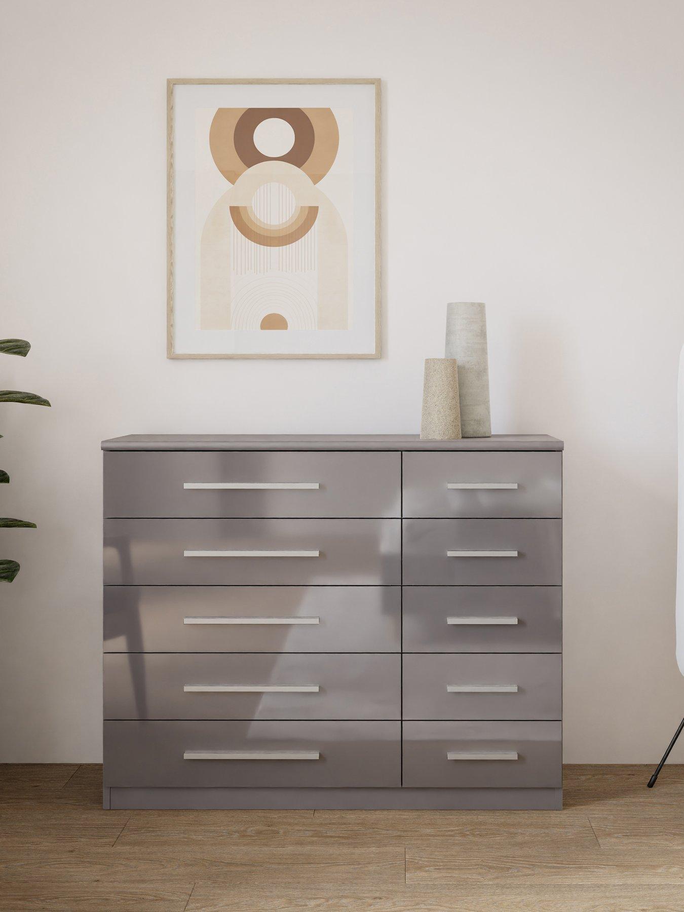 The Very Collection Prague Gloss 5 + 5 Wide Drawer Chest - Grey