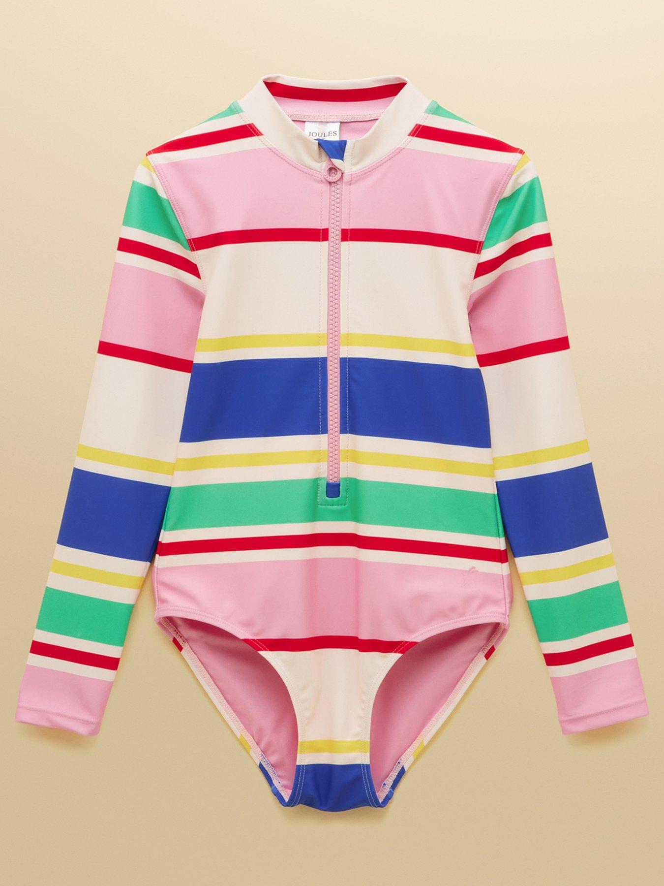 Joules Girls Stripe Long Sleeve Swimsuit - Multi