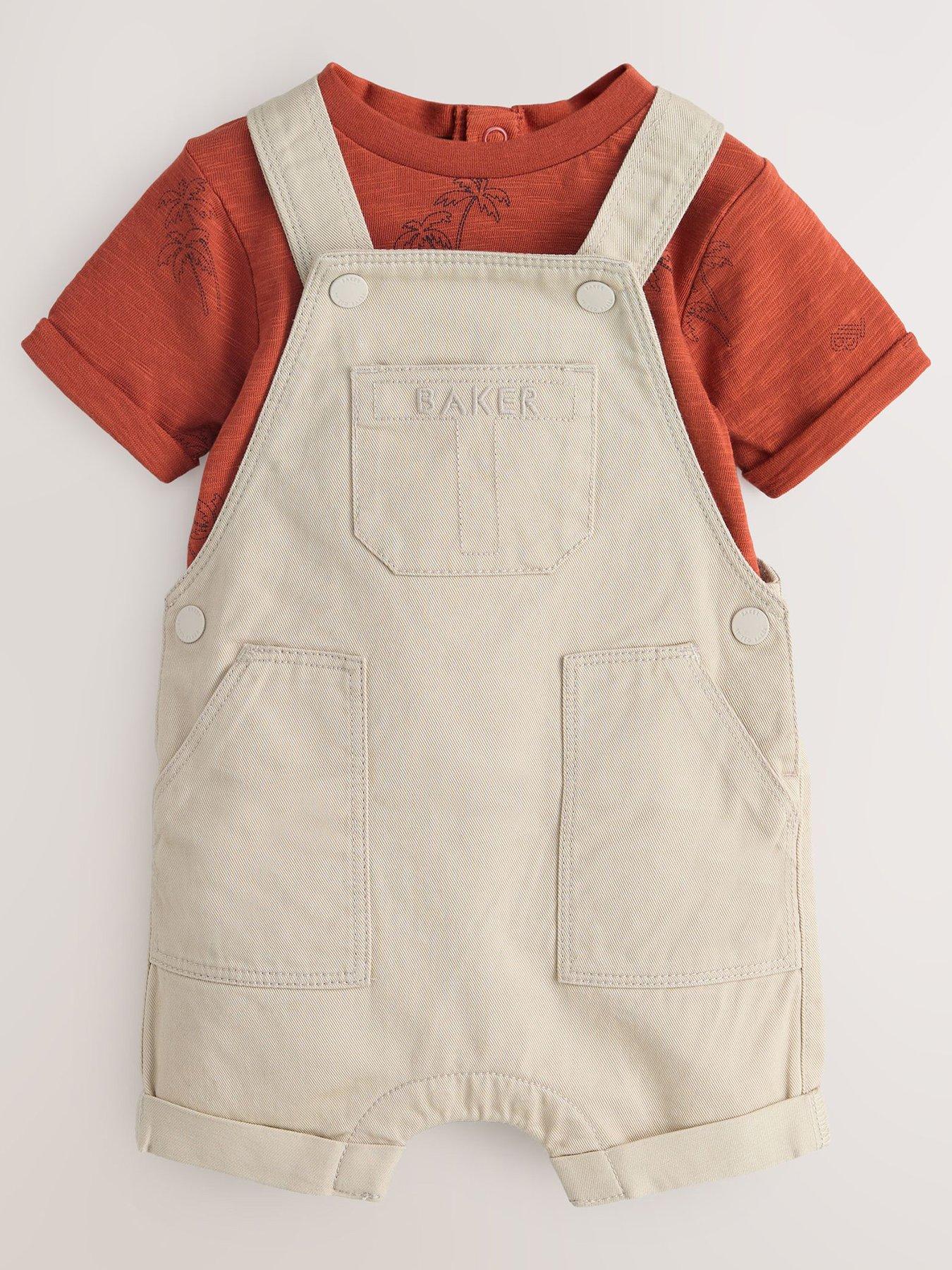 Image 1 of 6 of Ted Baker Baby Boys Short Sleeve T-Shirt &amp; &nbsp;Dungarees Shorts Set - Red