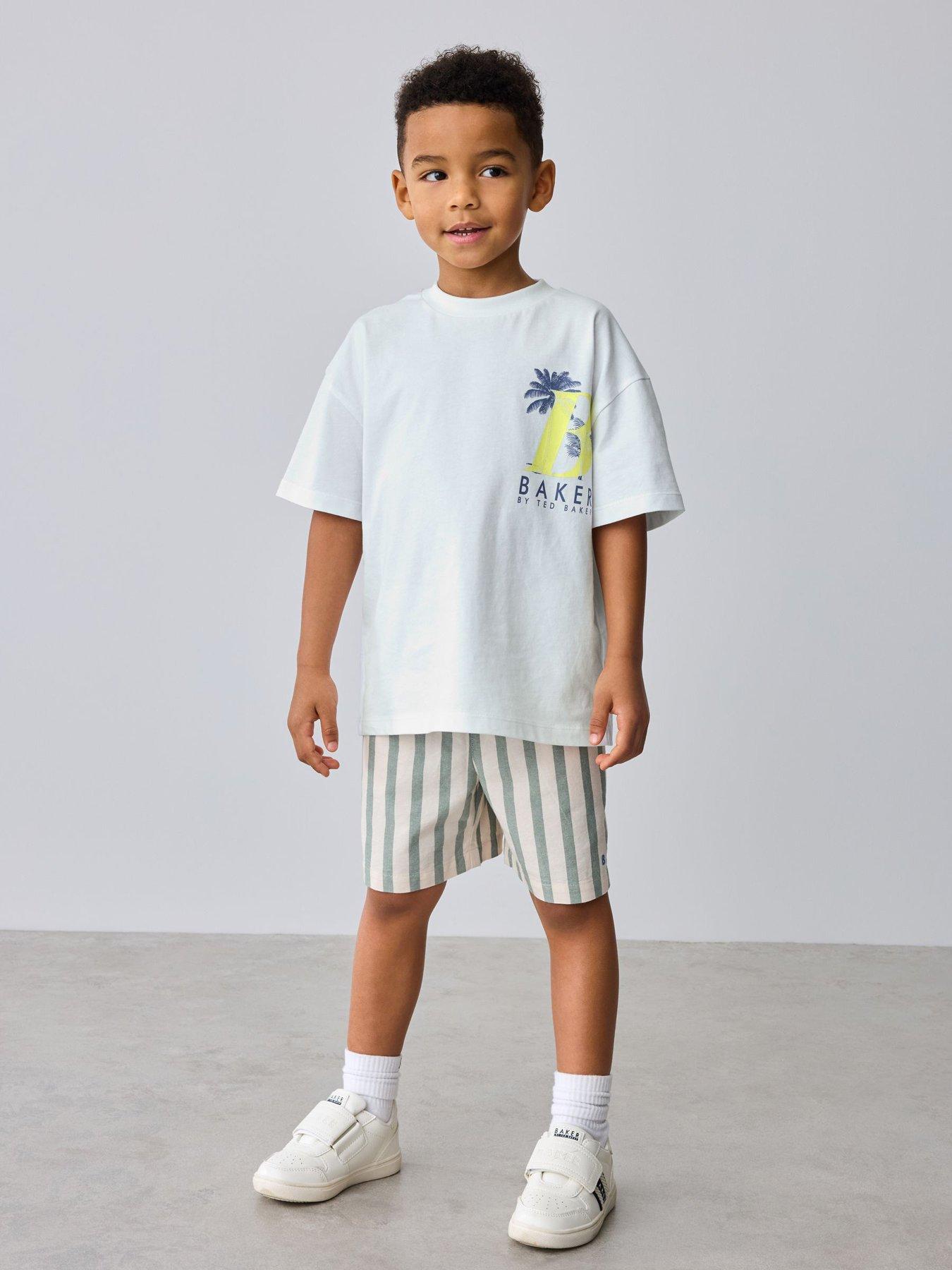Ted Baker Boys Short Sleeve T-Shirt  &  Striped Shorts Set - White