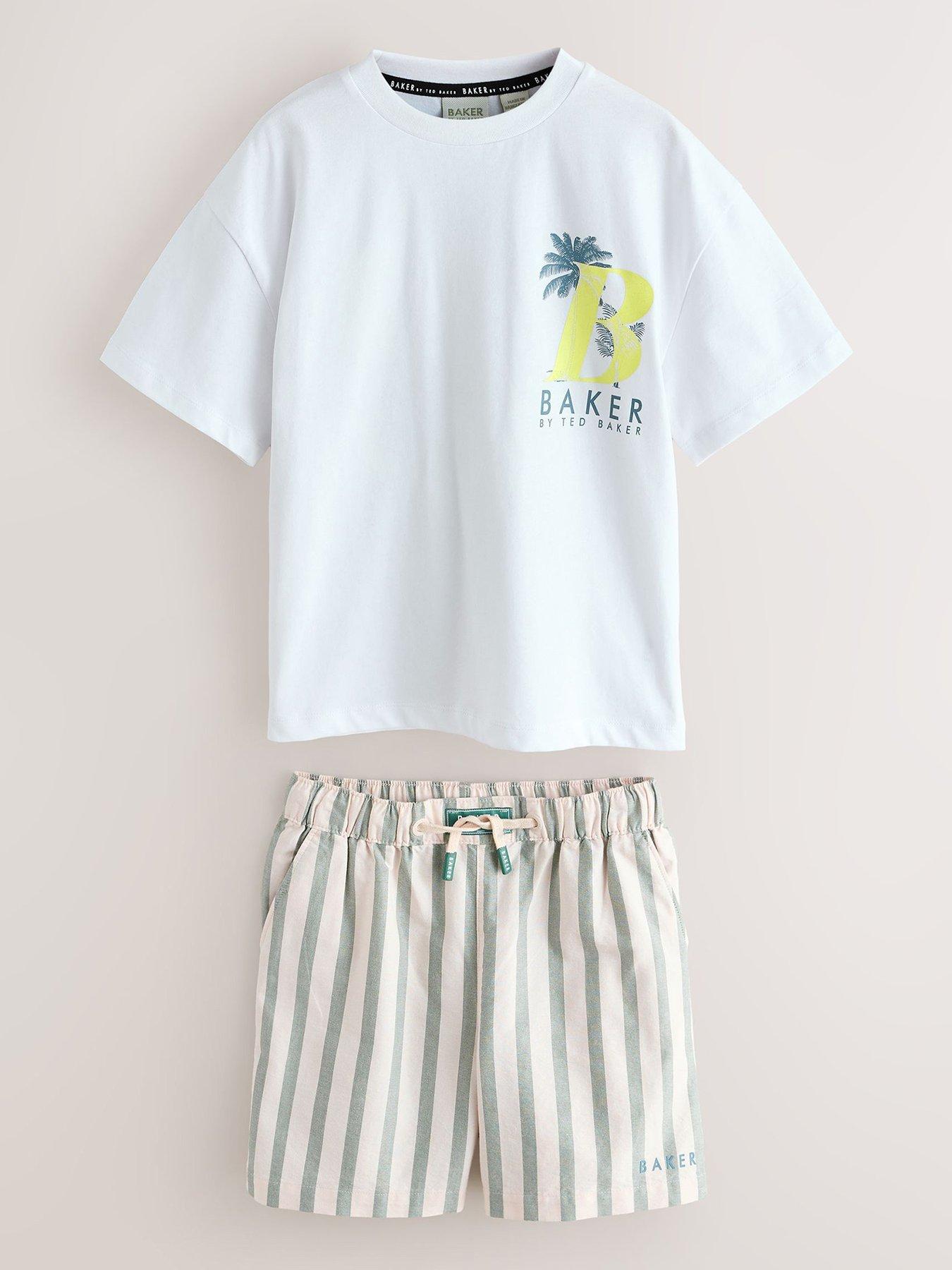 Ted Baker Boys Short Sleeve T-Shirt  &  Striped Shorts Set - White