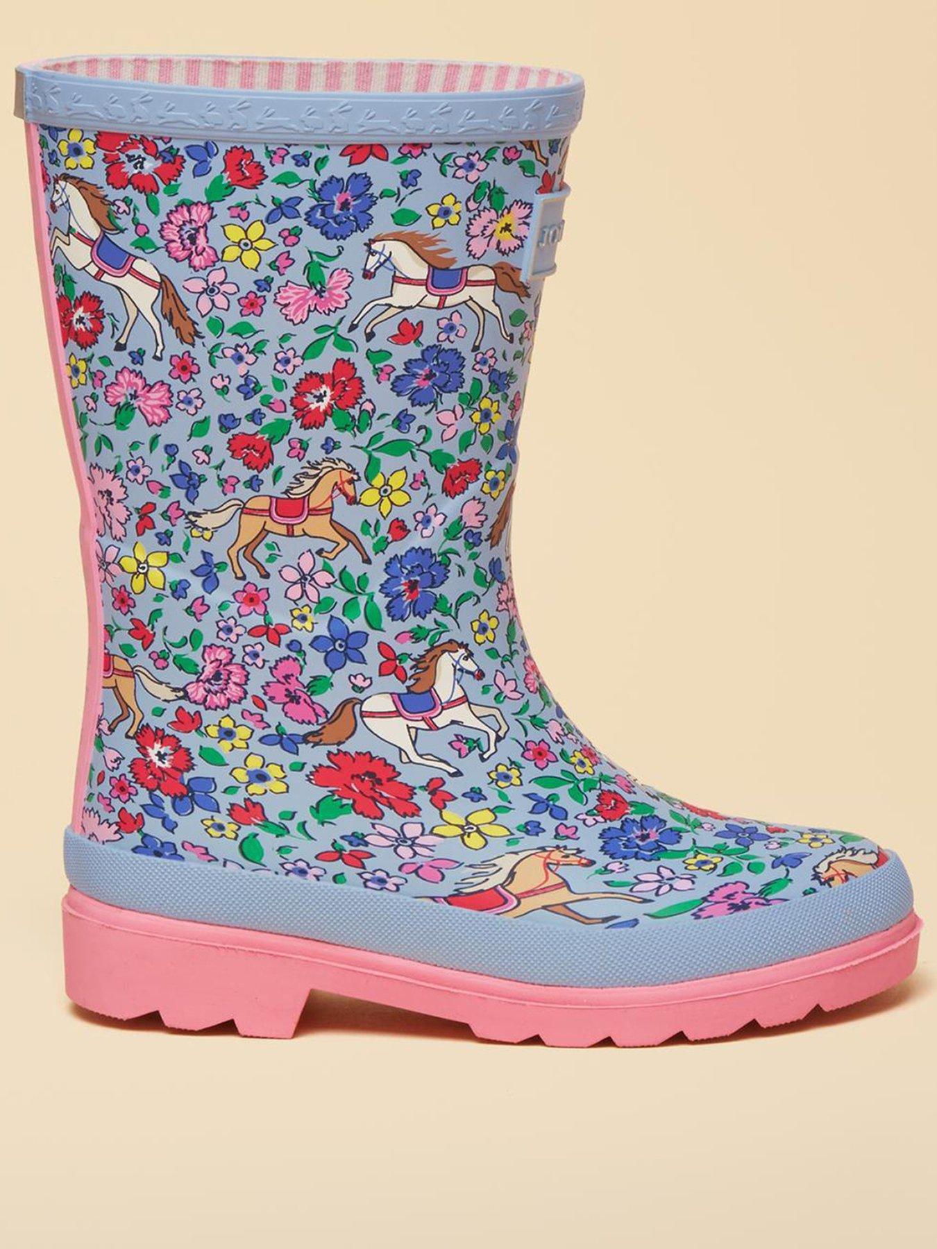 Joules Girls Horse Print Wellie - Blue