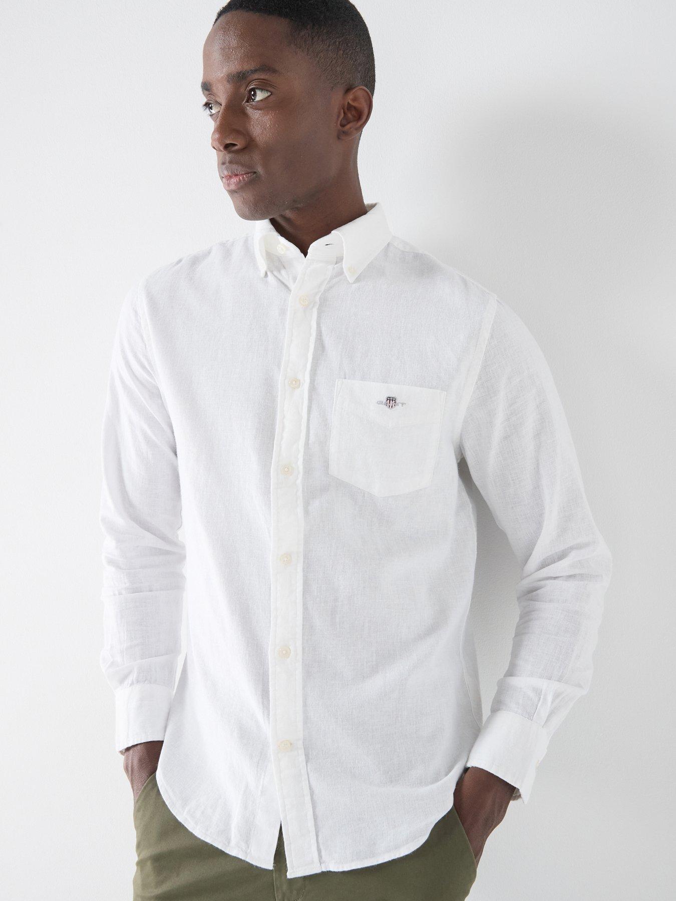 GANT: Regular Fit Cotton Linen Long Sleeve Shirt - White