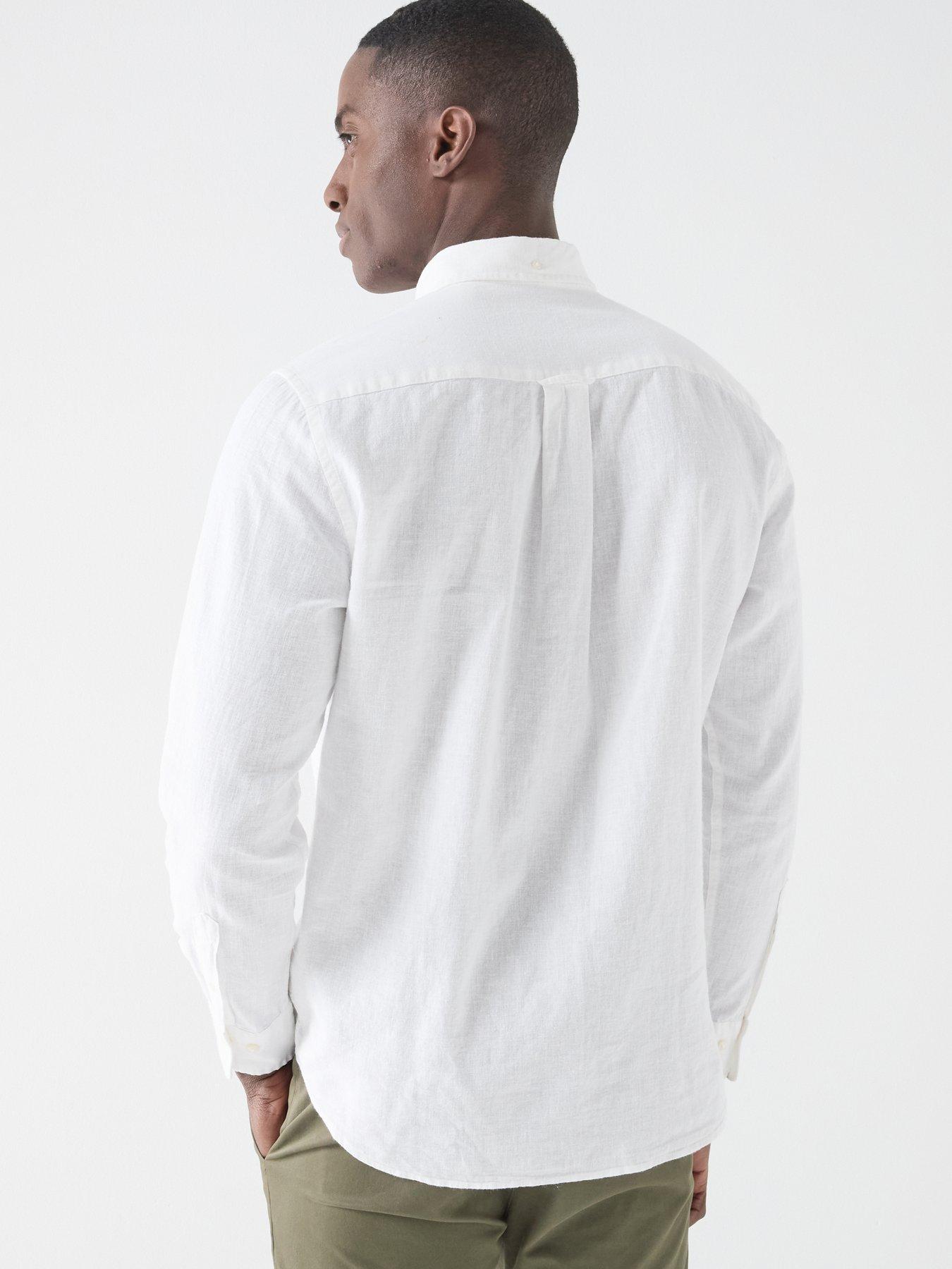 Image 2 of 5 of GANT Regular Fit Cotton Linen Long Sleeve Shirt - White
