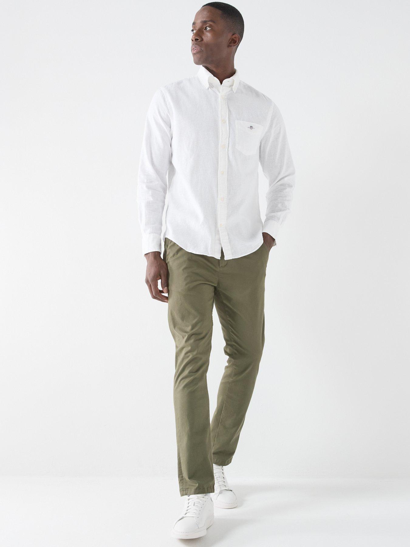 Image 3 of 5 of GANT Regular Fit Cotton Linen Long Sleeve Shirt - White