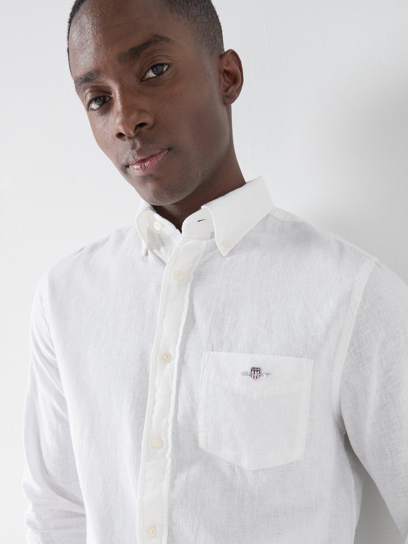 Image 4 of 5 of GANT Regular Fit Cotton Linen Long Sleeve Shirt - White