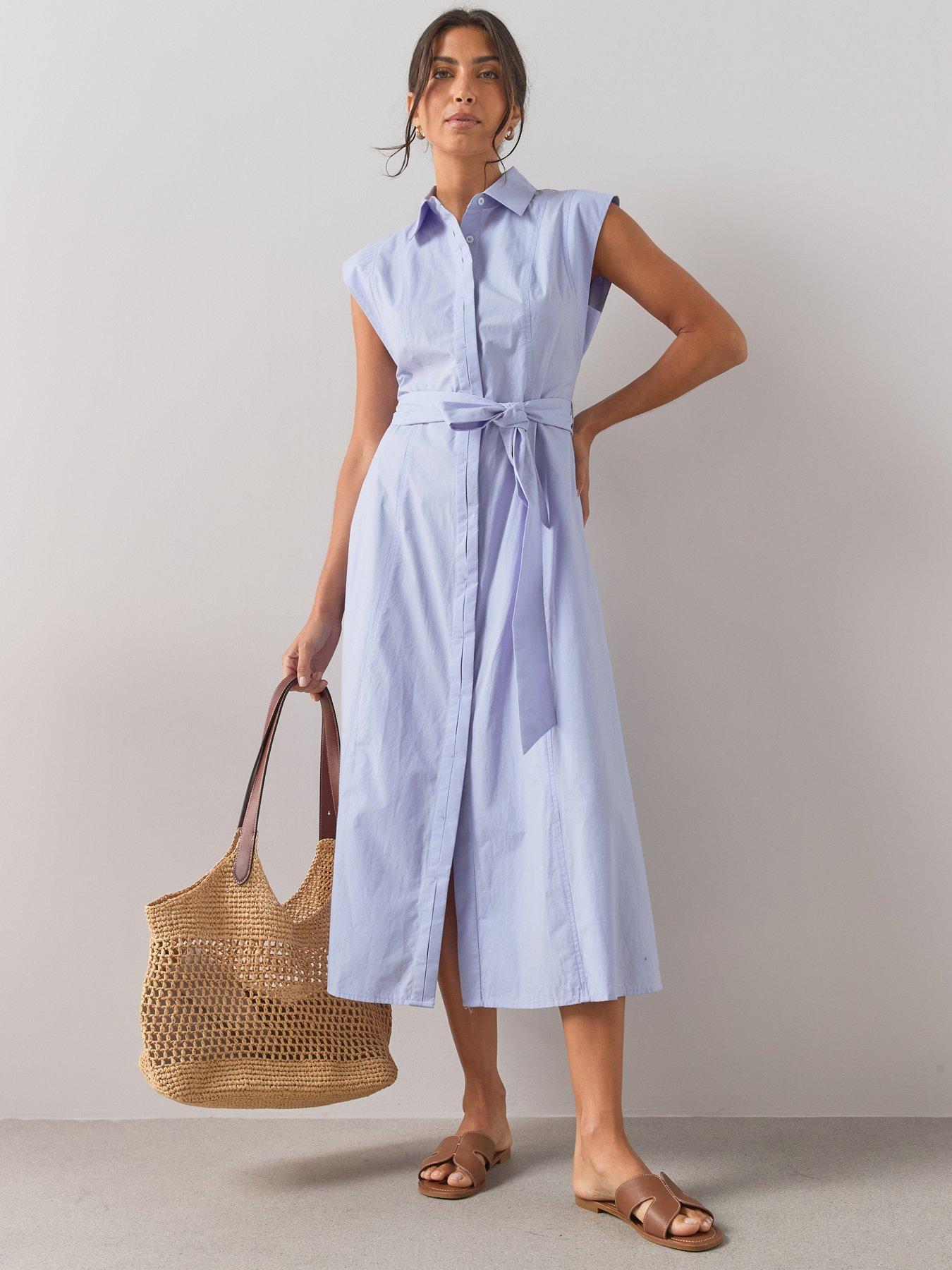 The Very Collection Belted Sleeveless Shirt Dress - Blue
