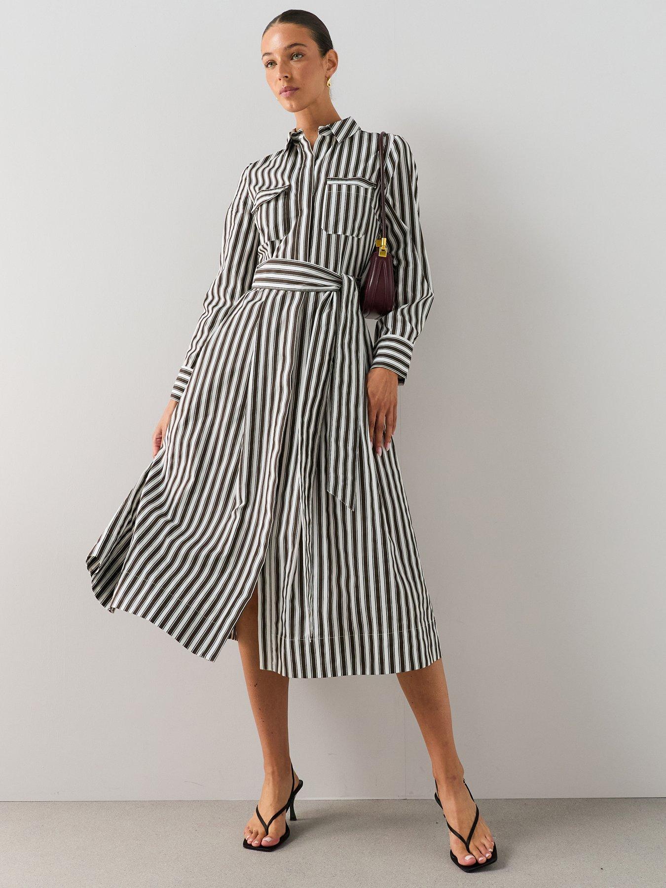 The Very Collection Utility Volume Hem Shirt Dress - Brown Stripe