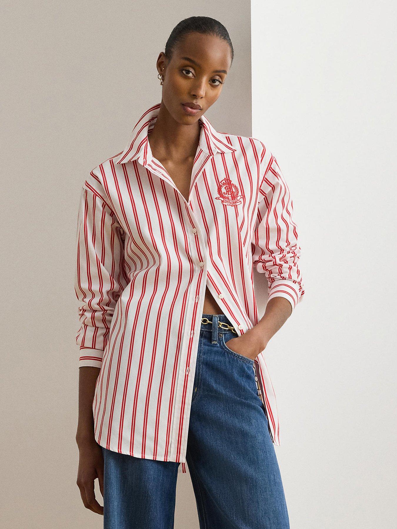 Lauren by Ralph Lauren Woven Sport Striped Shirt - Red