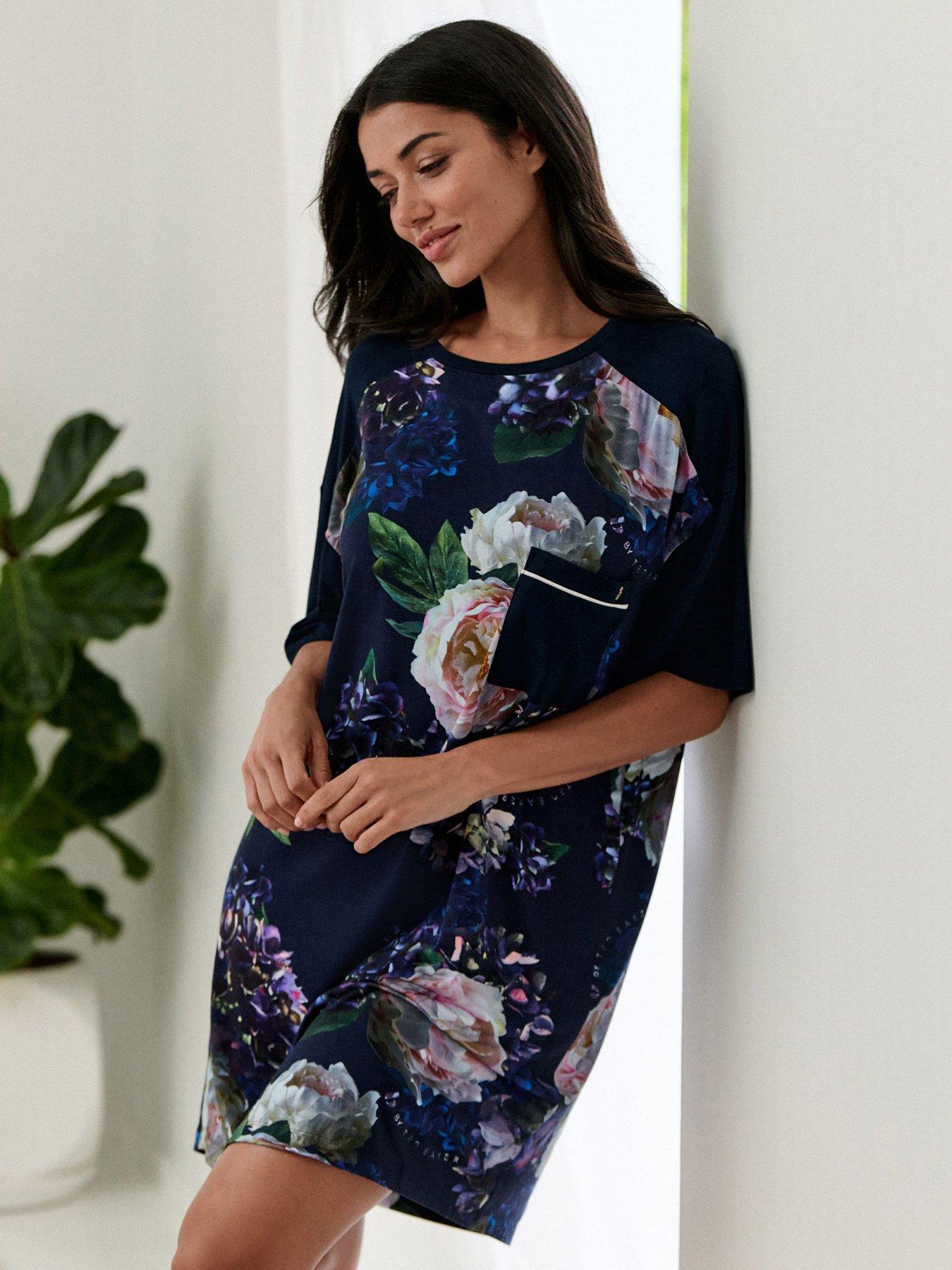 Image 1 of 6 of B By Ted Baker Floral Sleep T-Shirt Nightie - Blue